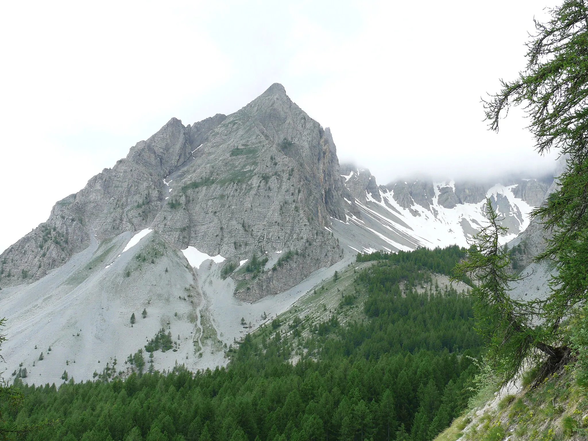 Photo showing: Saint-Martin-d'Entraunes - Aiguilles de Pelens vues de la route du col des Champs