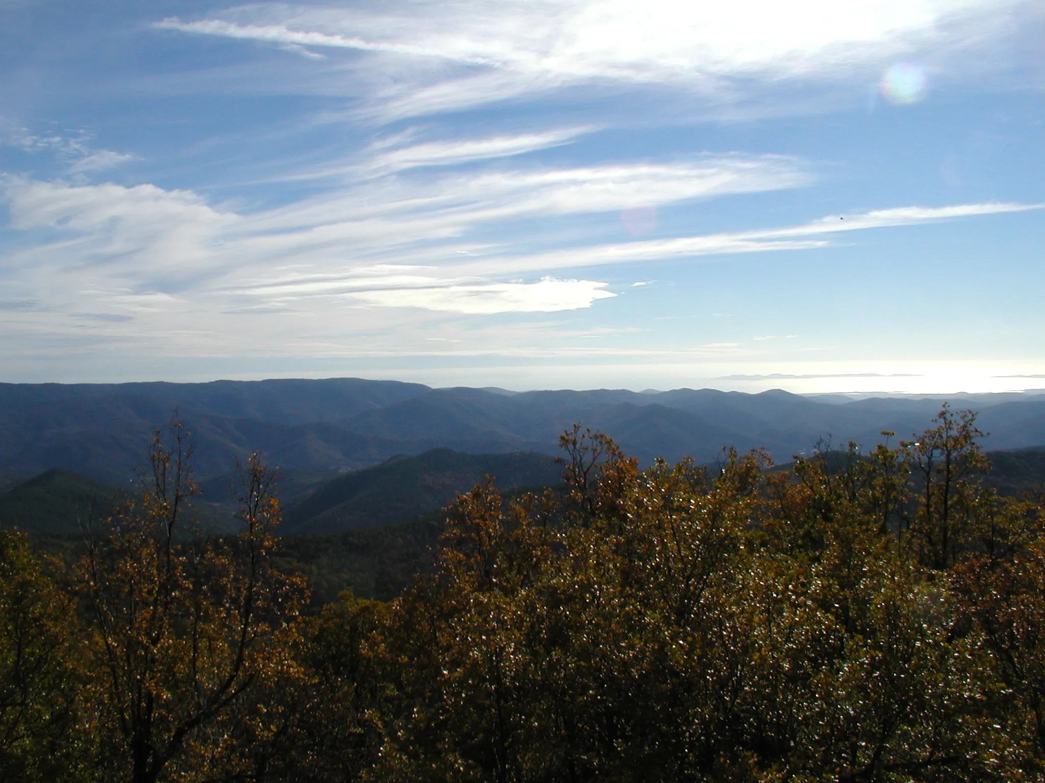 Photo showing: Pignans, Provence (France) - Notre Dame des Anges - View over the Massif des Maures to the Mediterranian Sea