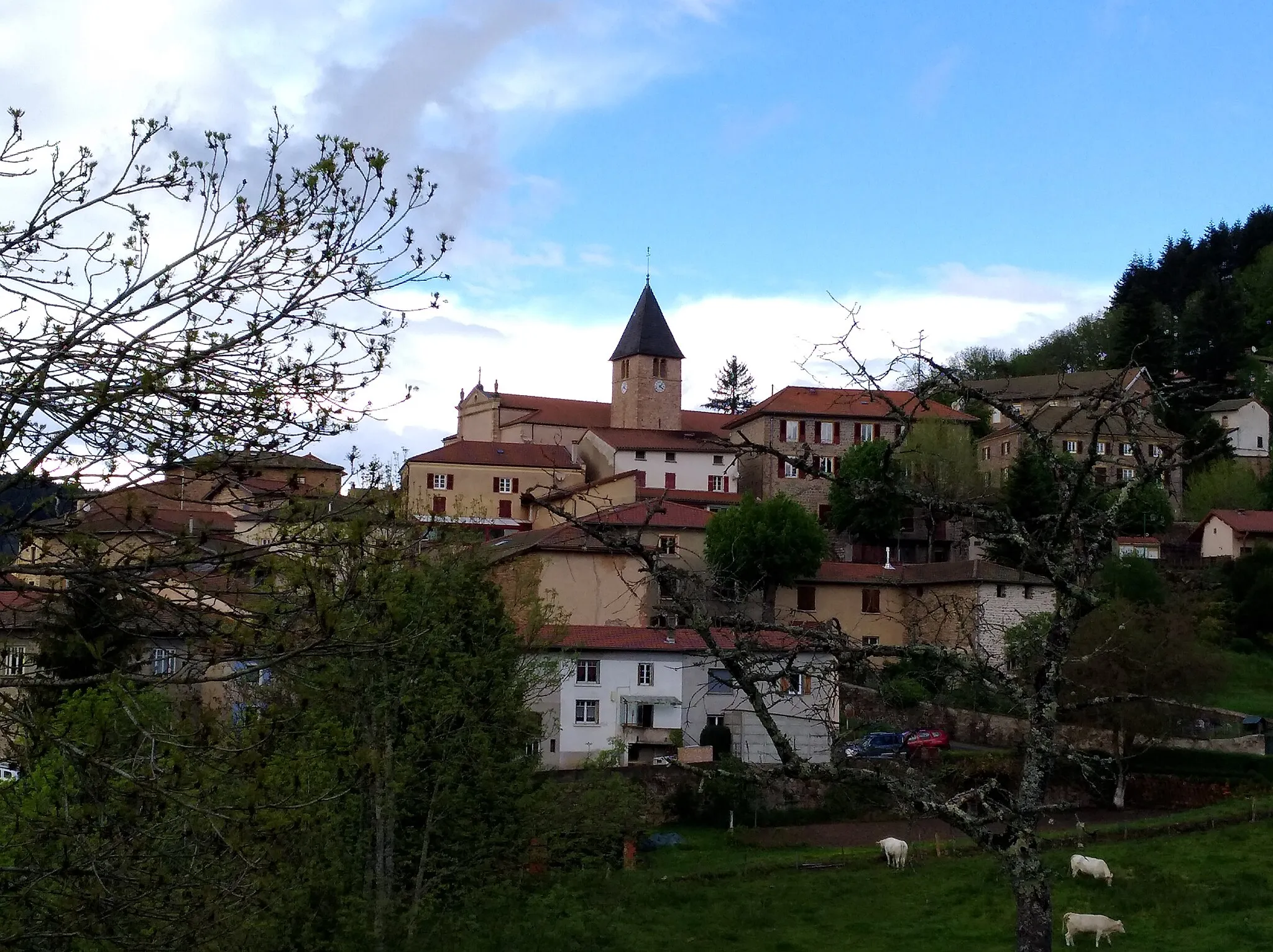 Photo showing: Vue du village de Mardore depuis le cimetière (commune de Thizy-les-Bourgs, Rhône, France).