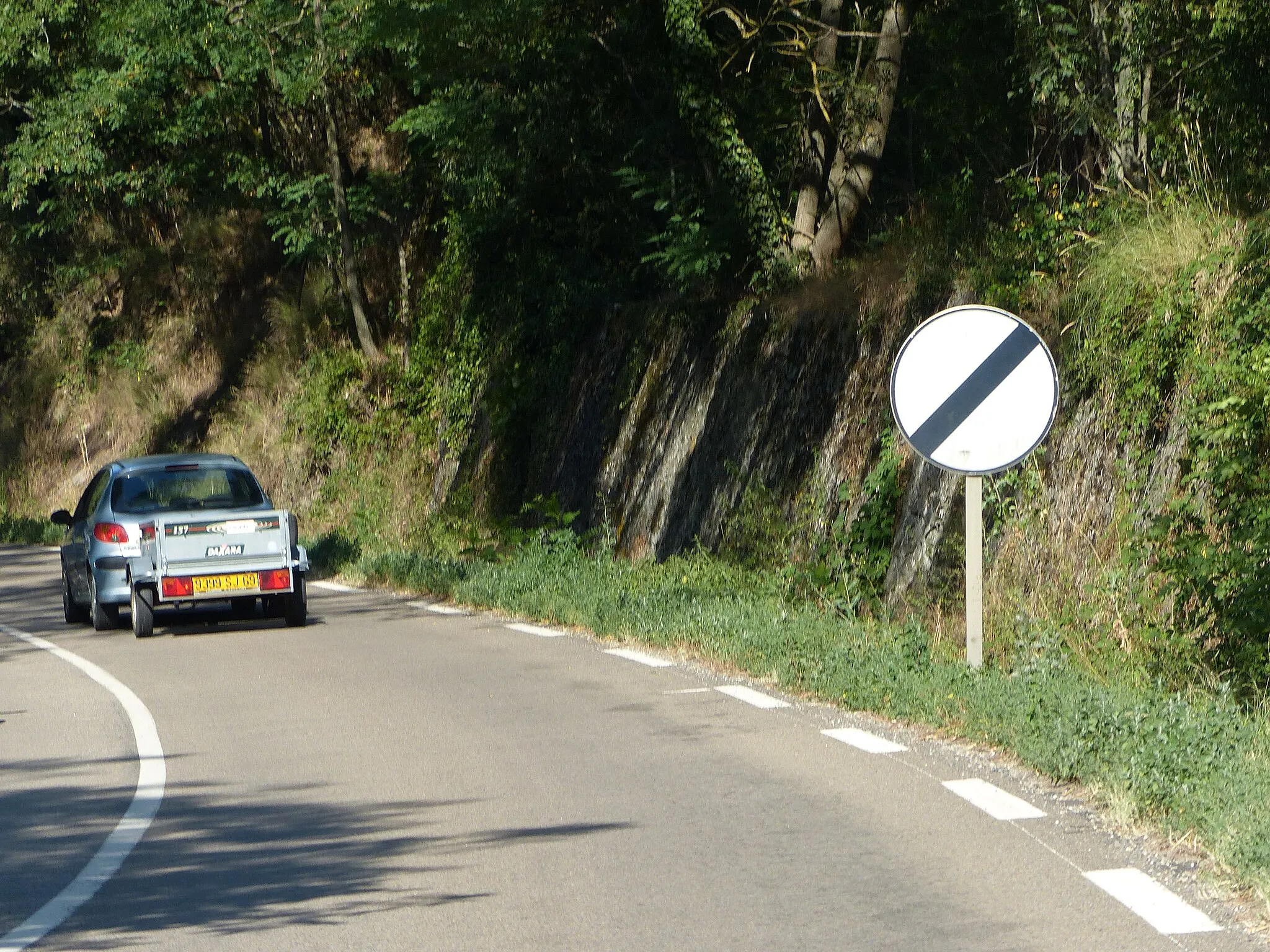 Photo showing: Panneau B31 de fin de toutes les prescriptions signalées, D311, Thurins, département du Rhône, France.