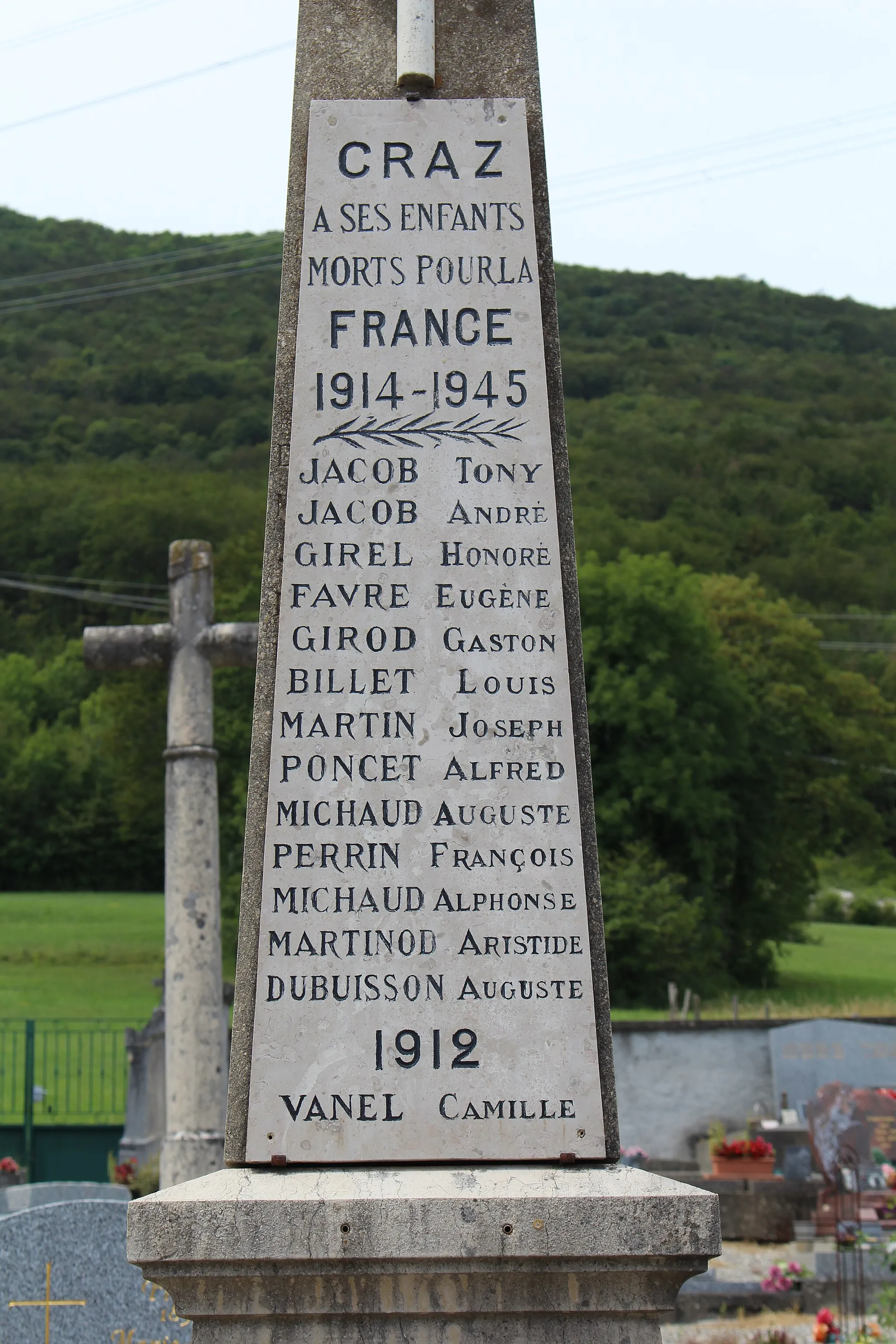 Photo showing: Monument aux morts de Craz, Injoux-Génissiat.