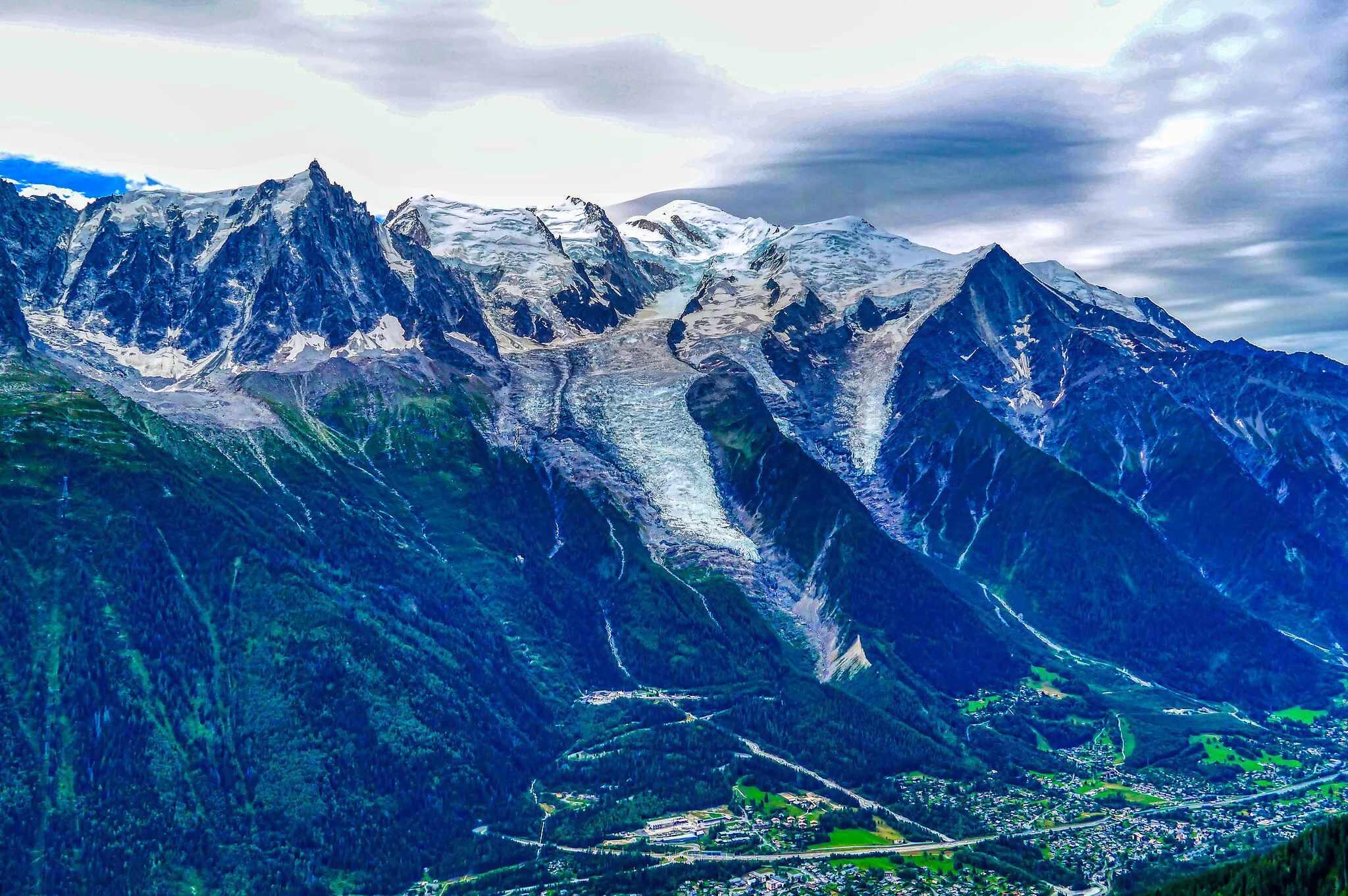Photo showing: View from Planpraz to the Mont Blanc, Chamonix-Mont-Blanc, Department of Upper Savoy, Region of Auvergne-Rhône-Alpes (former Rhône-Alpes), France