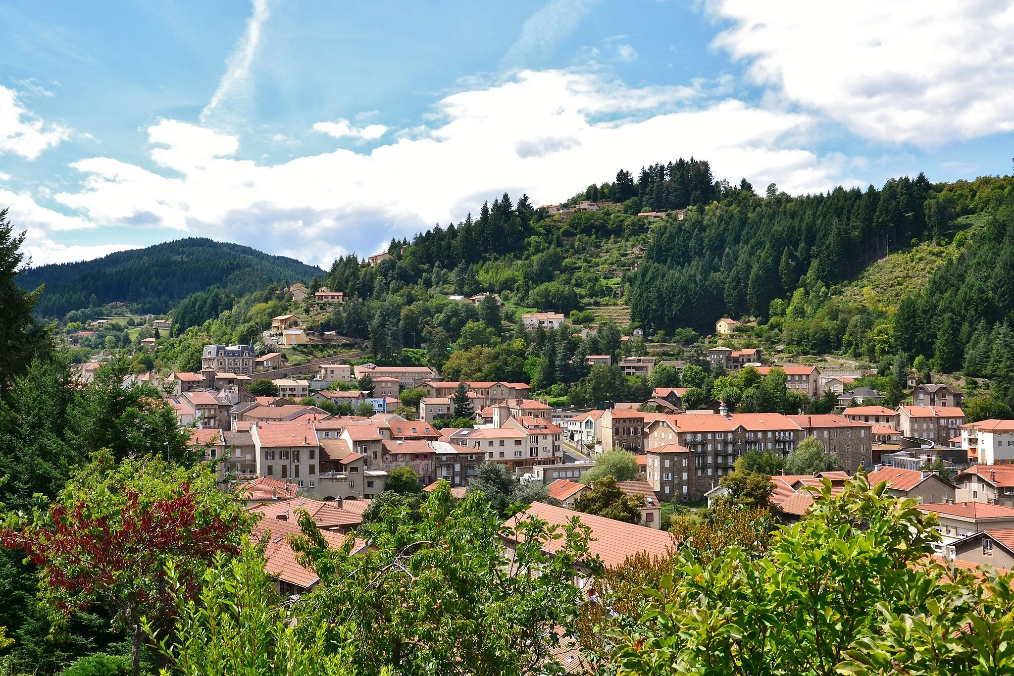 Photo showing: Vue de la ville du Cheylard (Ardèche, France) depuis la route de Saint-Christol (D264).
