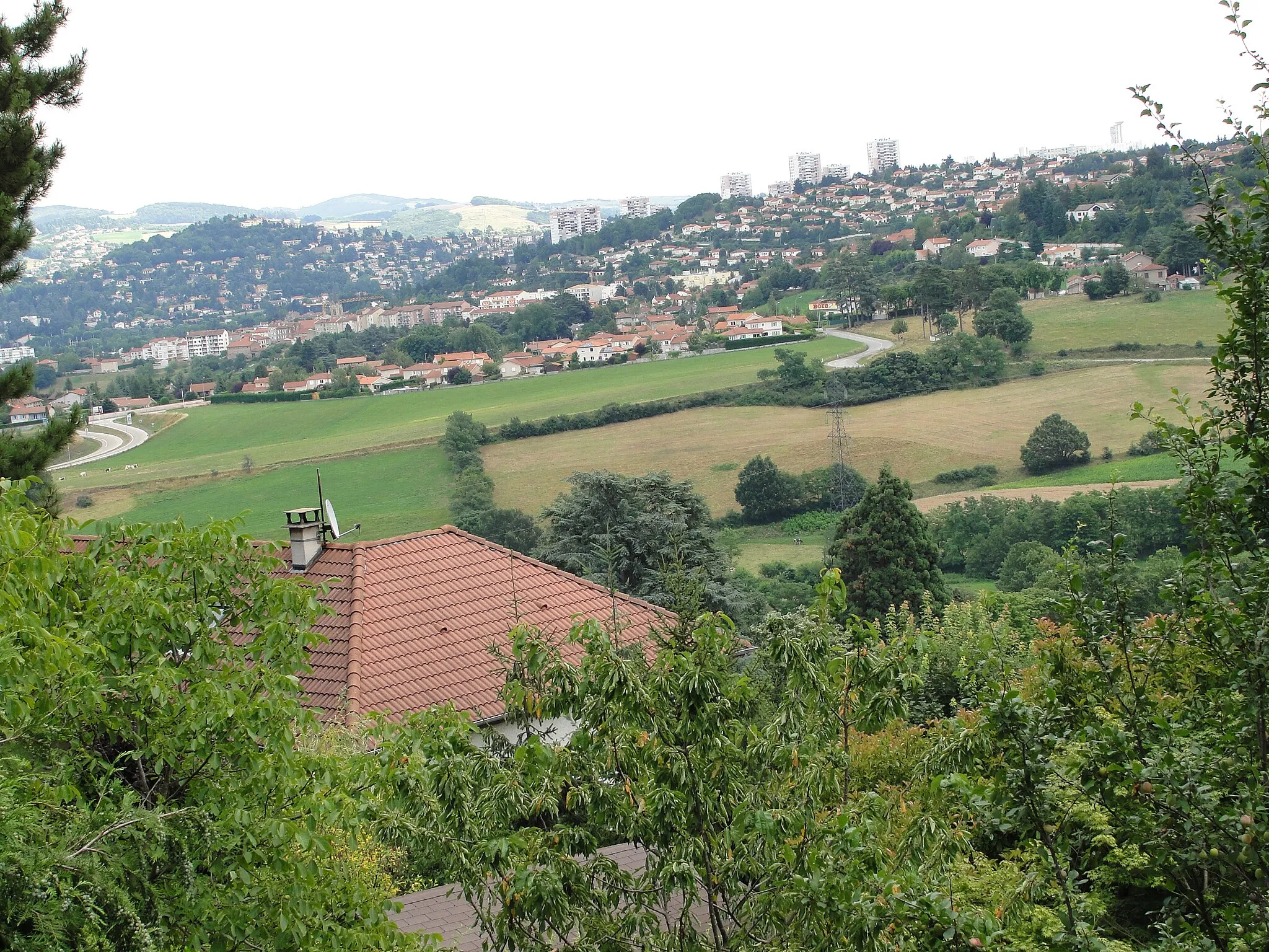 Photo showing: Villars (Loire) depuis le quartier du Chasseur, St-Genest Lerpt. Au fond, les tours de la Taillée, à gauche la butte de St-Priest, alors qu'on aperçoit un bout de la rocade ouest (D201).