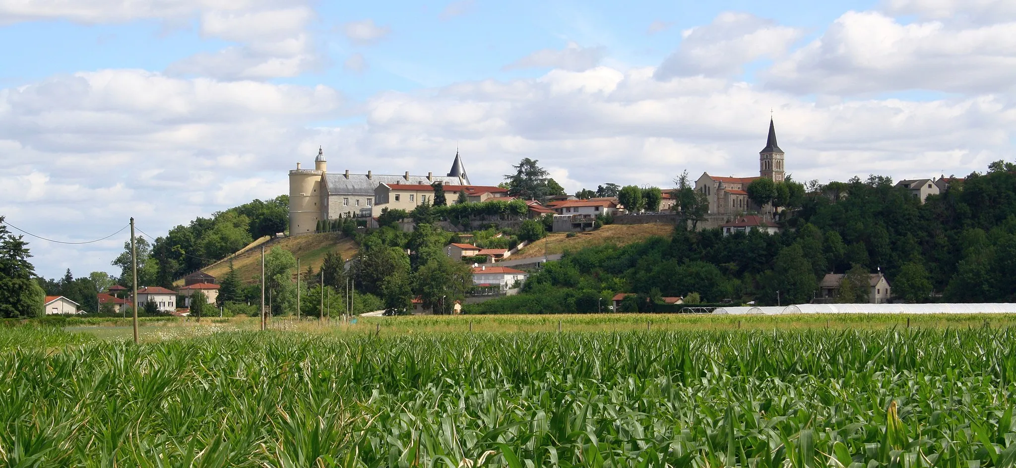 Photo showing: Bouthéon, son château et son église