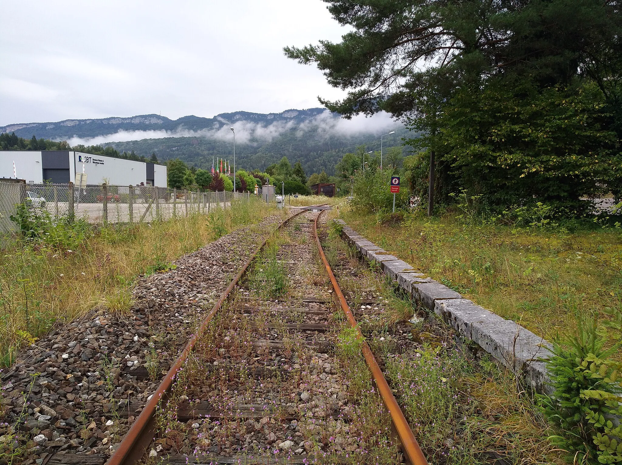 Photo showing: Voie en direction de Saint-Claude à l'ancienne gare de Molinges (Jura, France).