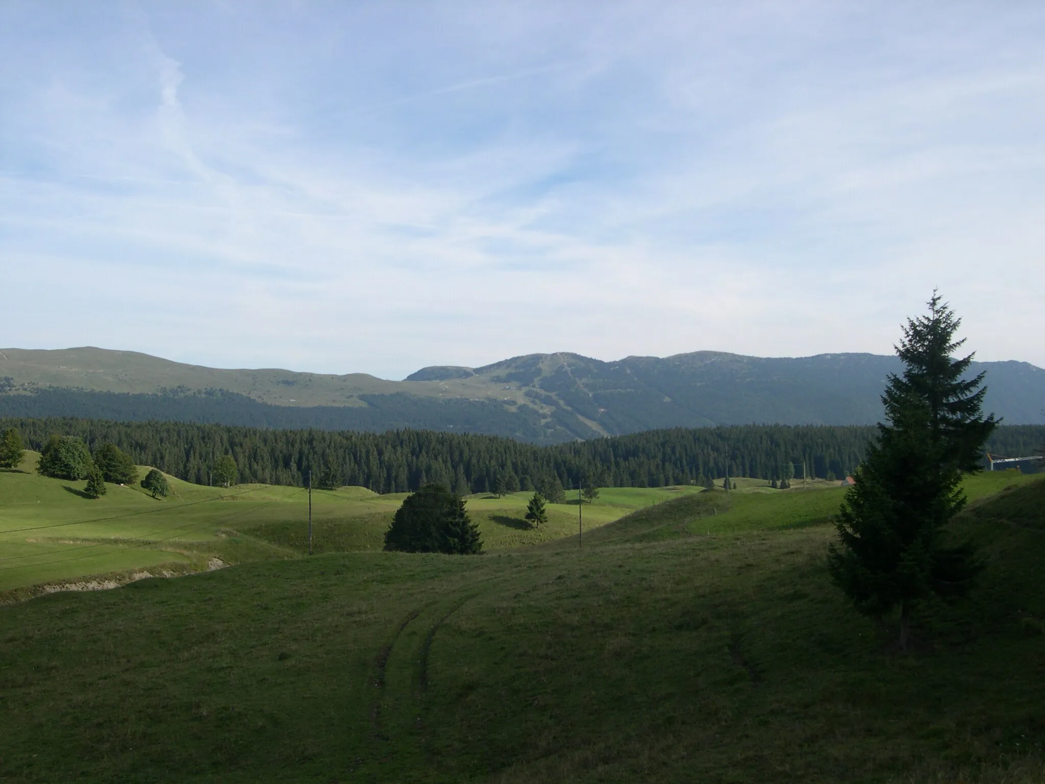 Photo showing: * Vue sur crêtes du Jura (Ain), au-dessus de Lélex, depuis les Molunes, la Simard ( Jura)
On remarque (au centre de l'image) les pistes de la station de Lélex au départ du Montoisey,( un peu plus à droite) le Crêt de la Neige