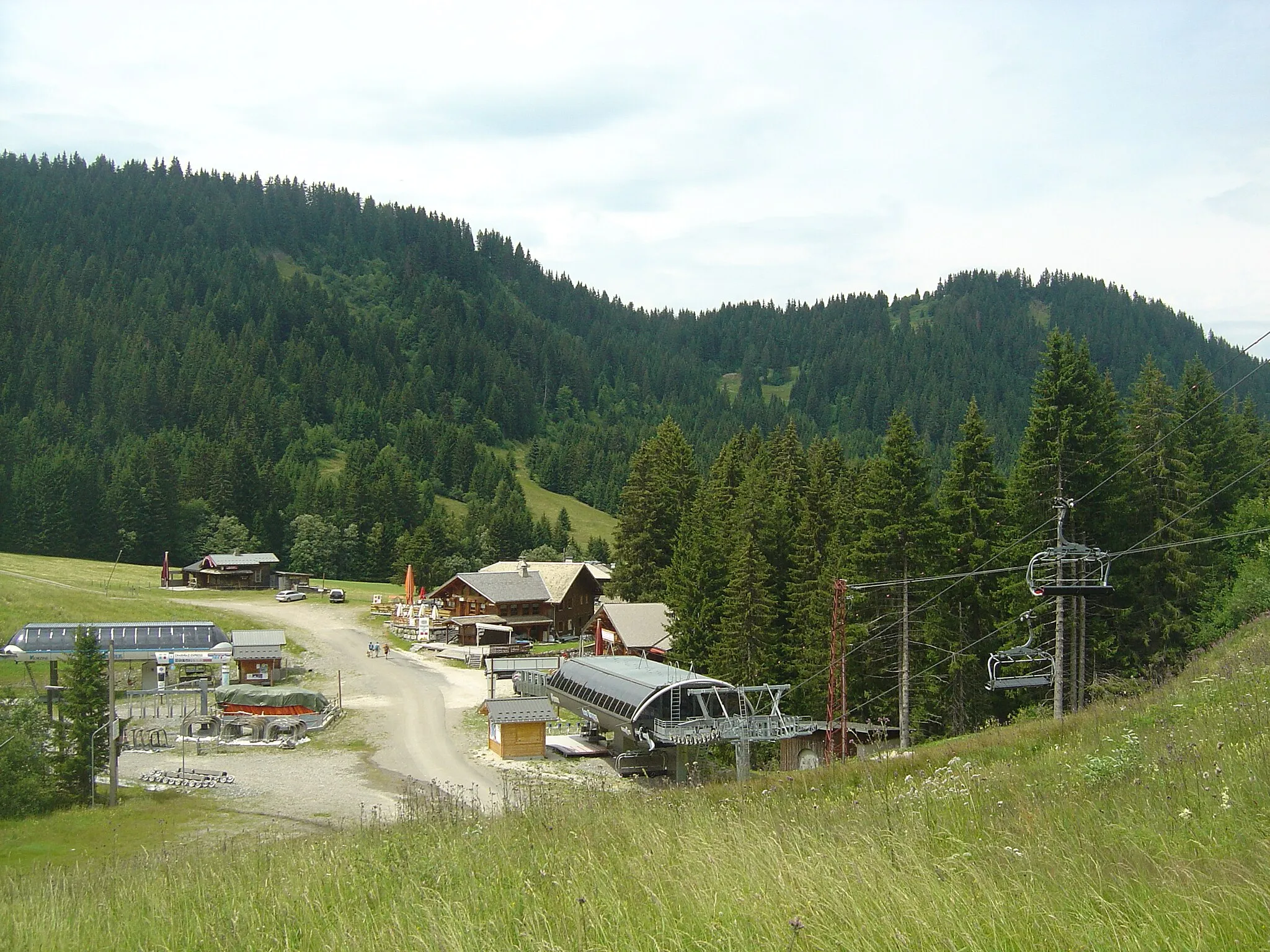 Photo showing: Ascension du col de Joux Plane par le versant nord au départ de Morzine (74). Passage à côté des télésièges du Grand Pré (1330m d'altitude environ) après environ 4 km d'ascension