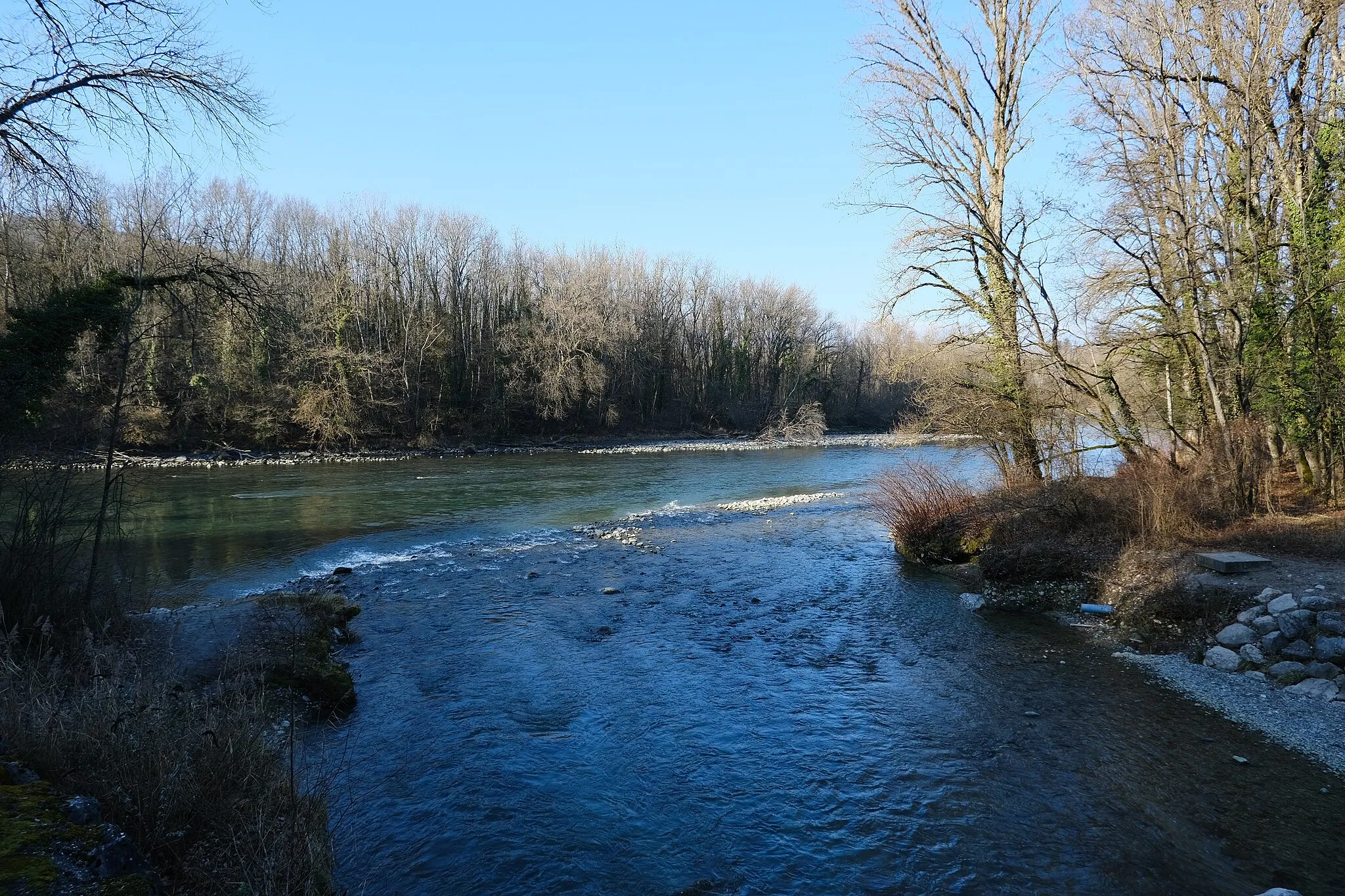 Photo showing: Confluence de la Menoge et de l'Arve @ Passerelle de la Menoge @ Arthaz-Pont-Notre-Dame