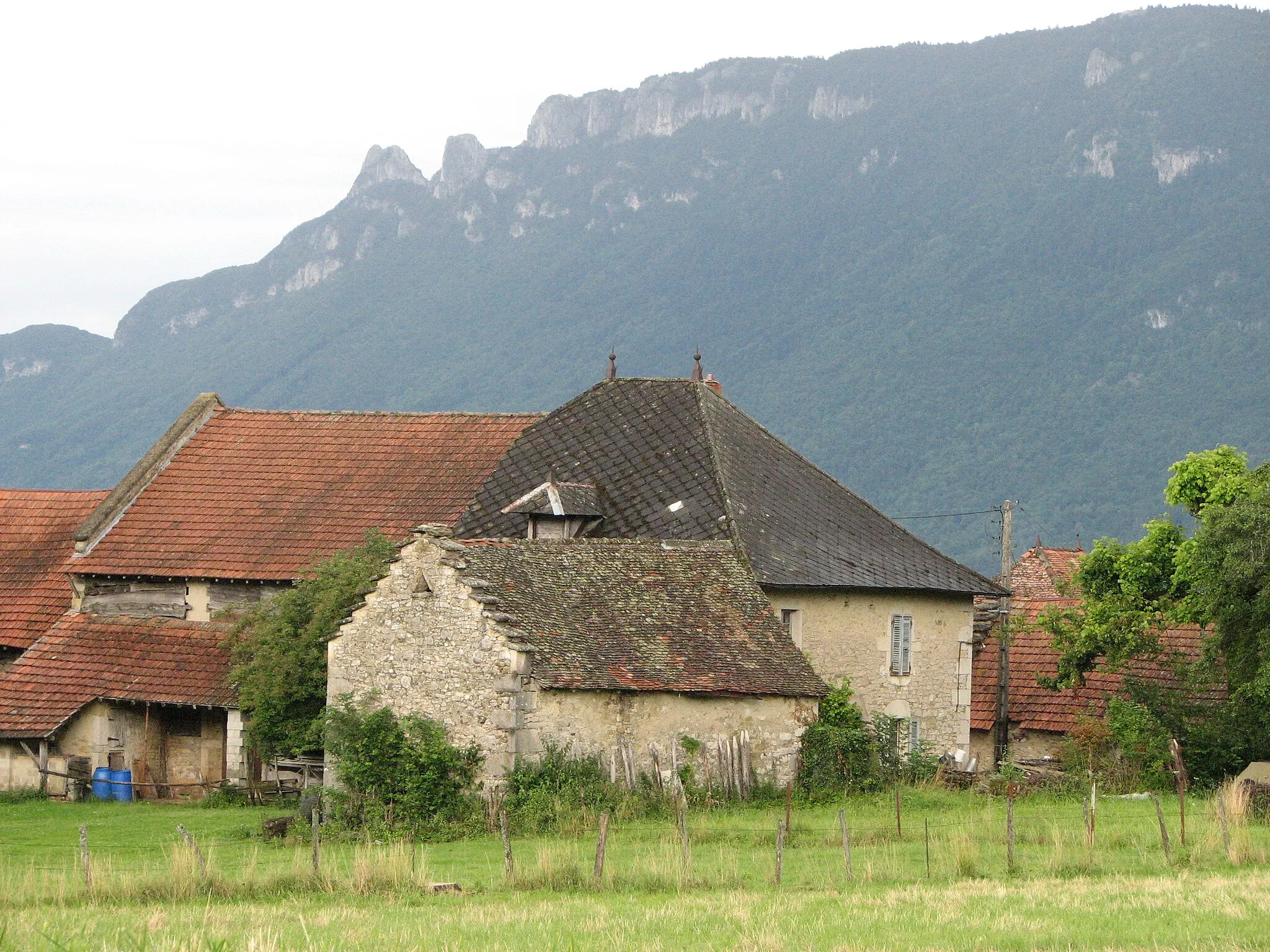 Photo showing: Hameau de la commune de Loisieux (Savoie), avec le mont du Chat en arrière-plan.