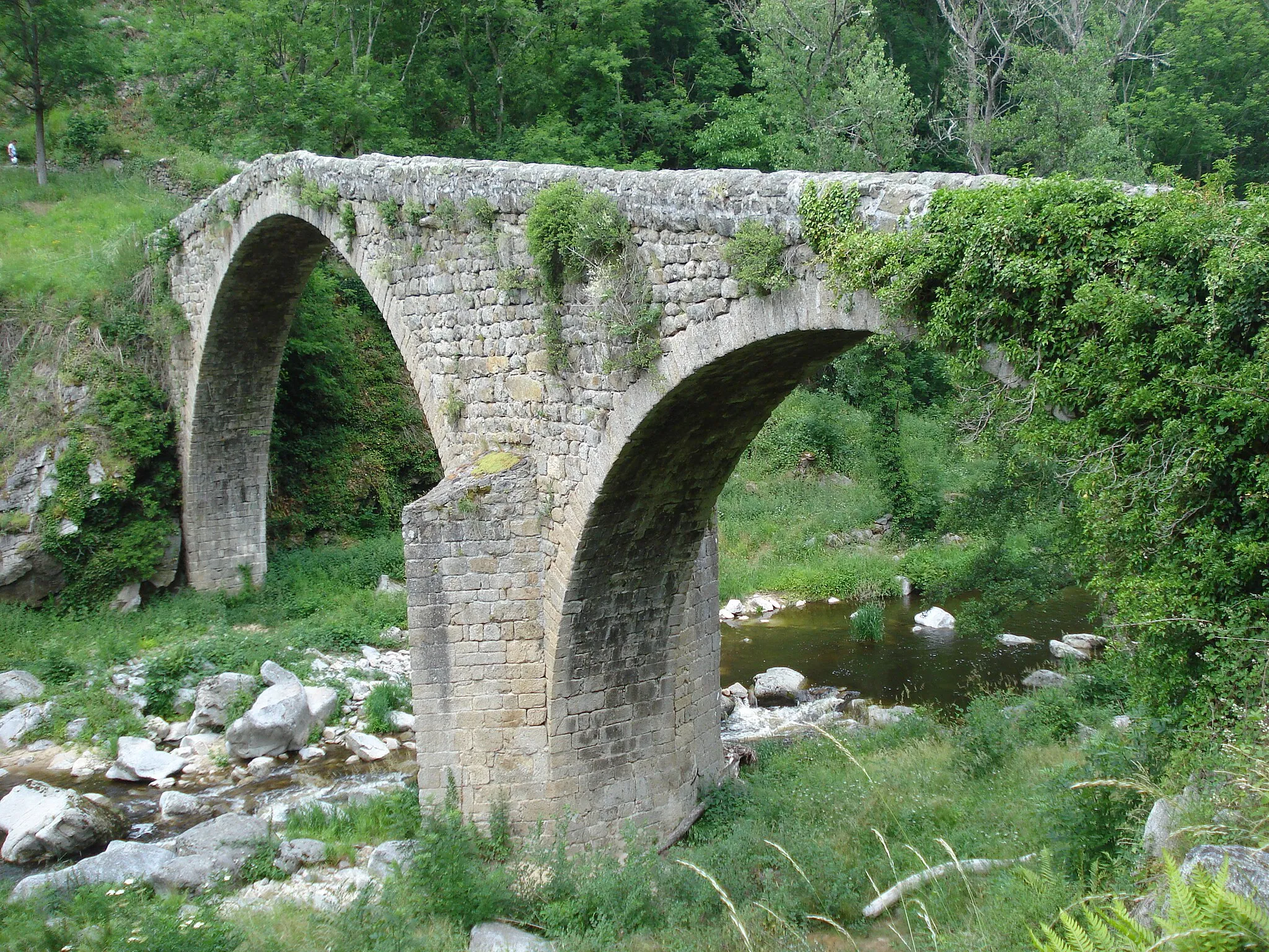 Photo showing: Chalancon (Saint-André-de-Chalencon, Haute-Loire, Fr) l'Ance avec le Pont du Diable