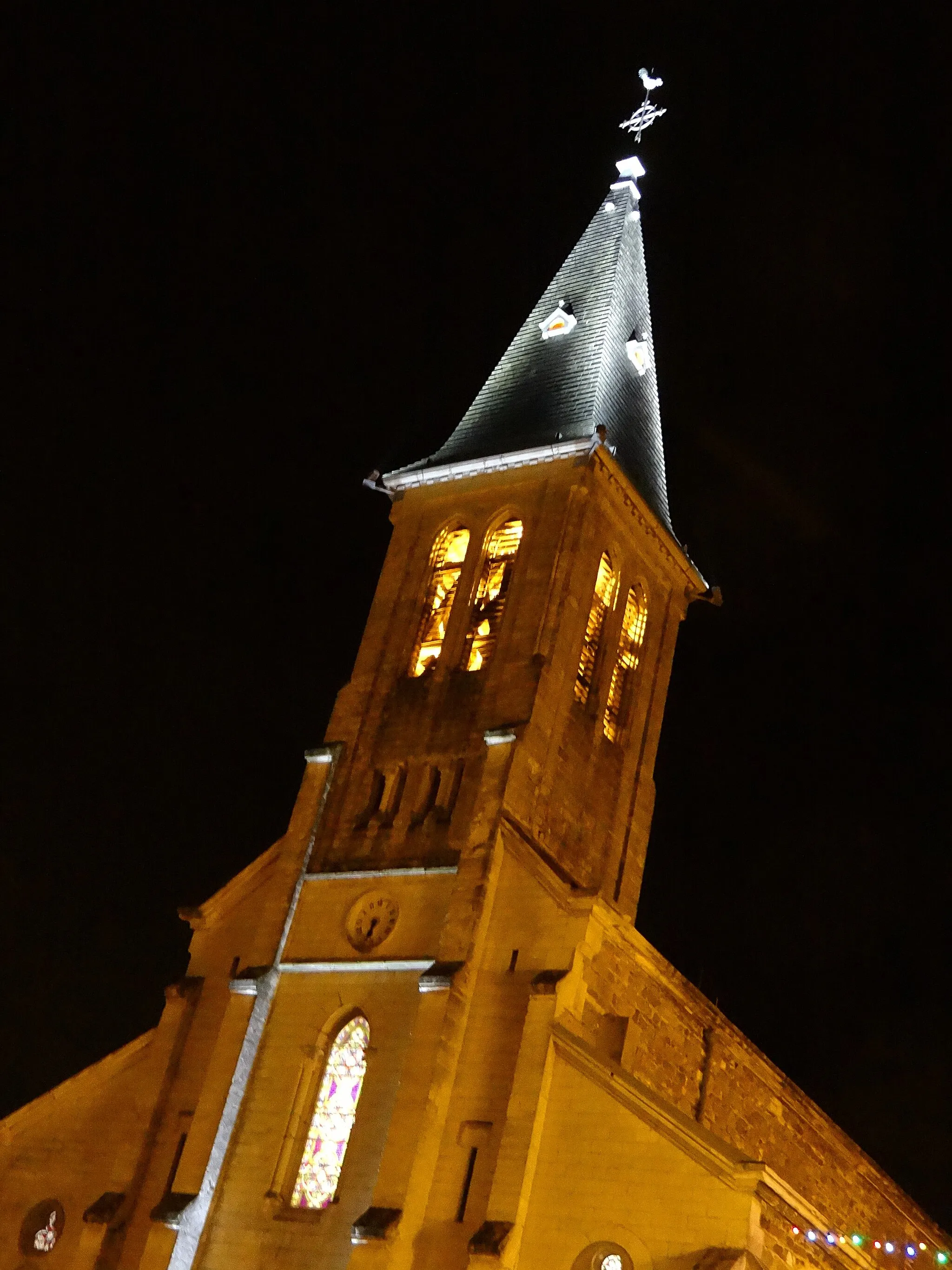 Photo showing: The illuminated steeple Rontalon, Rhône, France