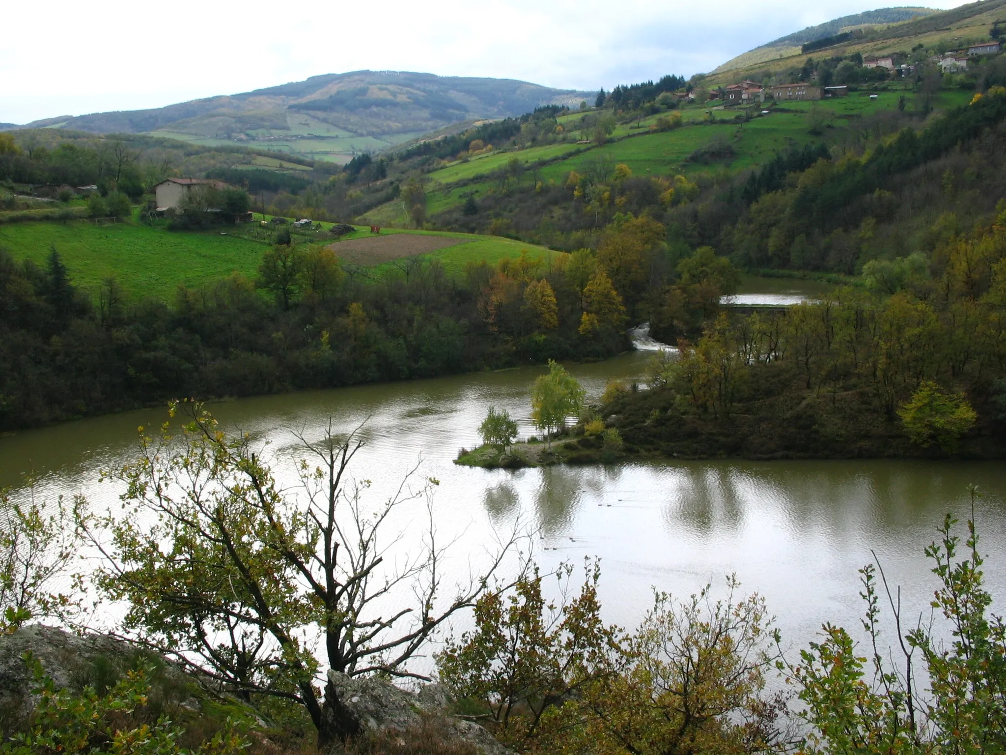 Photo showing: Vallée du Couzon depuis D30, entre Rive et Ste-Croix (Loire), en amont du barrage.