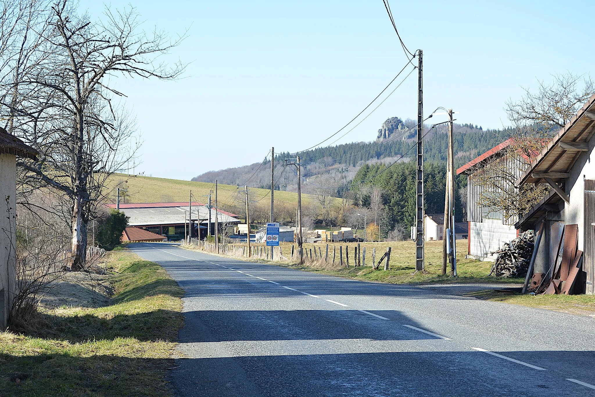 Photo showing: Fin de la route départementale 995 (Allier, Auvergne-Rhône-Alpes, France) depuis le col du Beau Louis, en direction de Ferrières-sur-Sichon et de Vichy. La vitesse est limitée par défaut à 90 km/h sur l'ensemble des routes du département de l'Allier depuis décembre 2020.