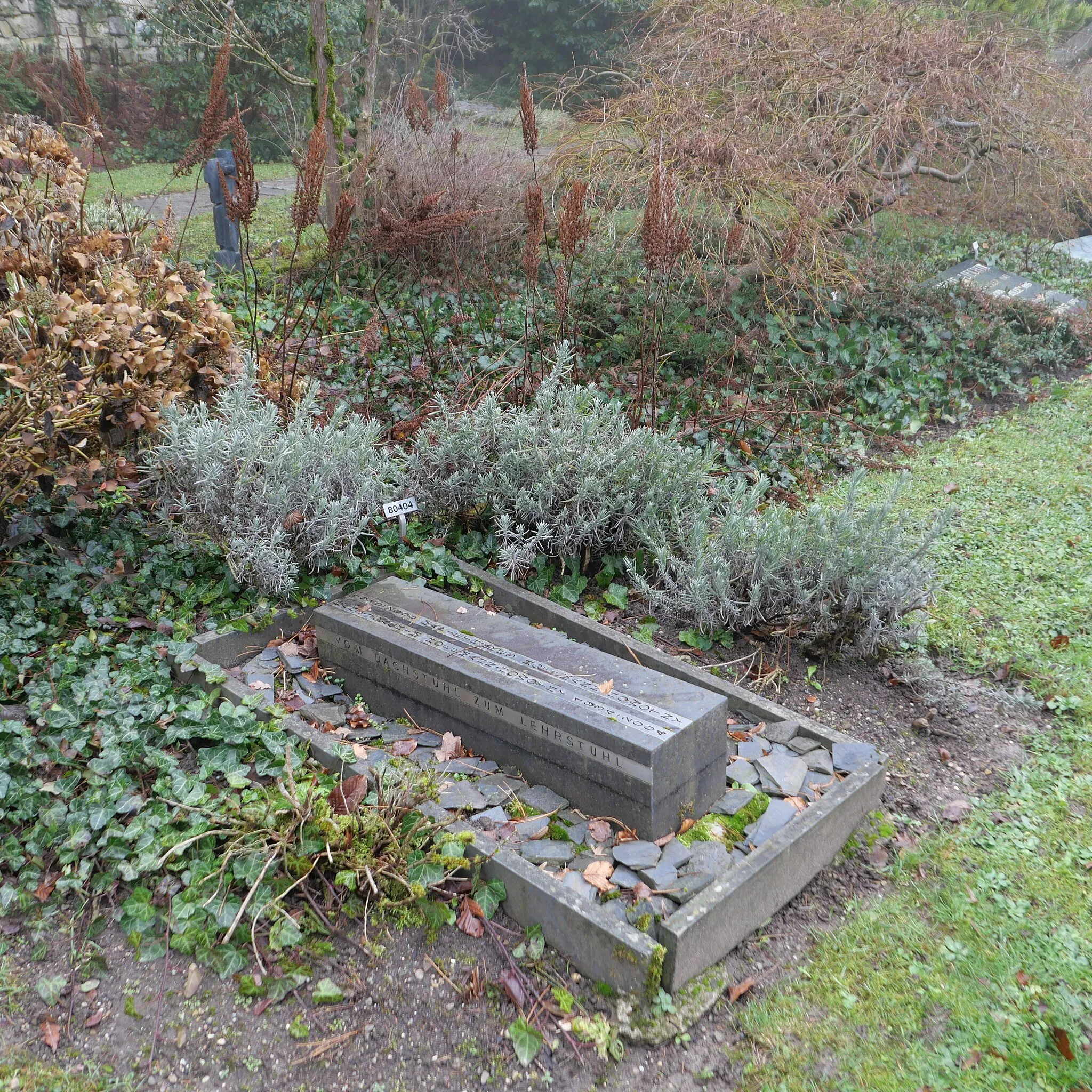 Photo showing: The grave of Hans-Joachim Hoffmann-Nowotny (1934-2004), a German sociologist, and of his wife Maria Theresia "Marie Theres", née Bohle (1940–2008), at the Fluntern Cemetery in Zurich, Switzerland. The tombstone bears the inscription: "Vom Dachstuhl zum Lehrstuhl" (“From the roof truss to the academic chair”)