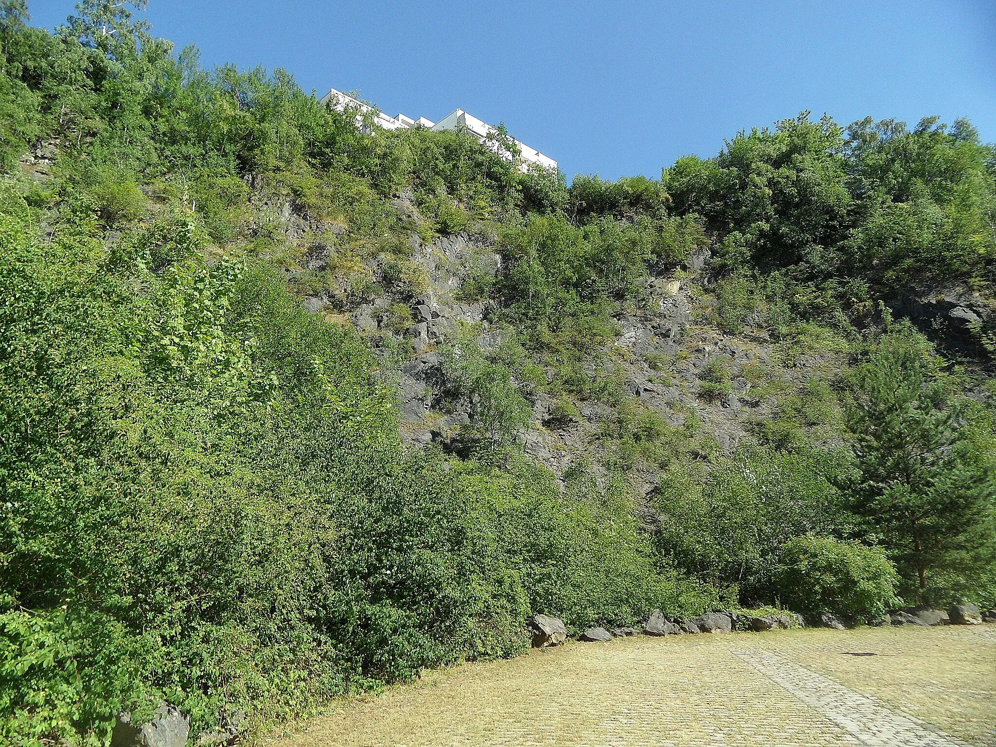 Photo showing: Hagen (North Rhine-Westphalia): Abandoned quarry near civiv hall, in a small side valley of the Vome River; June 2018