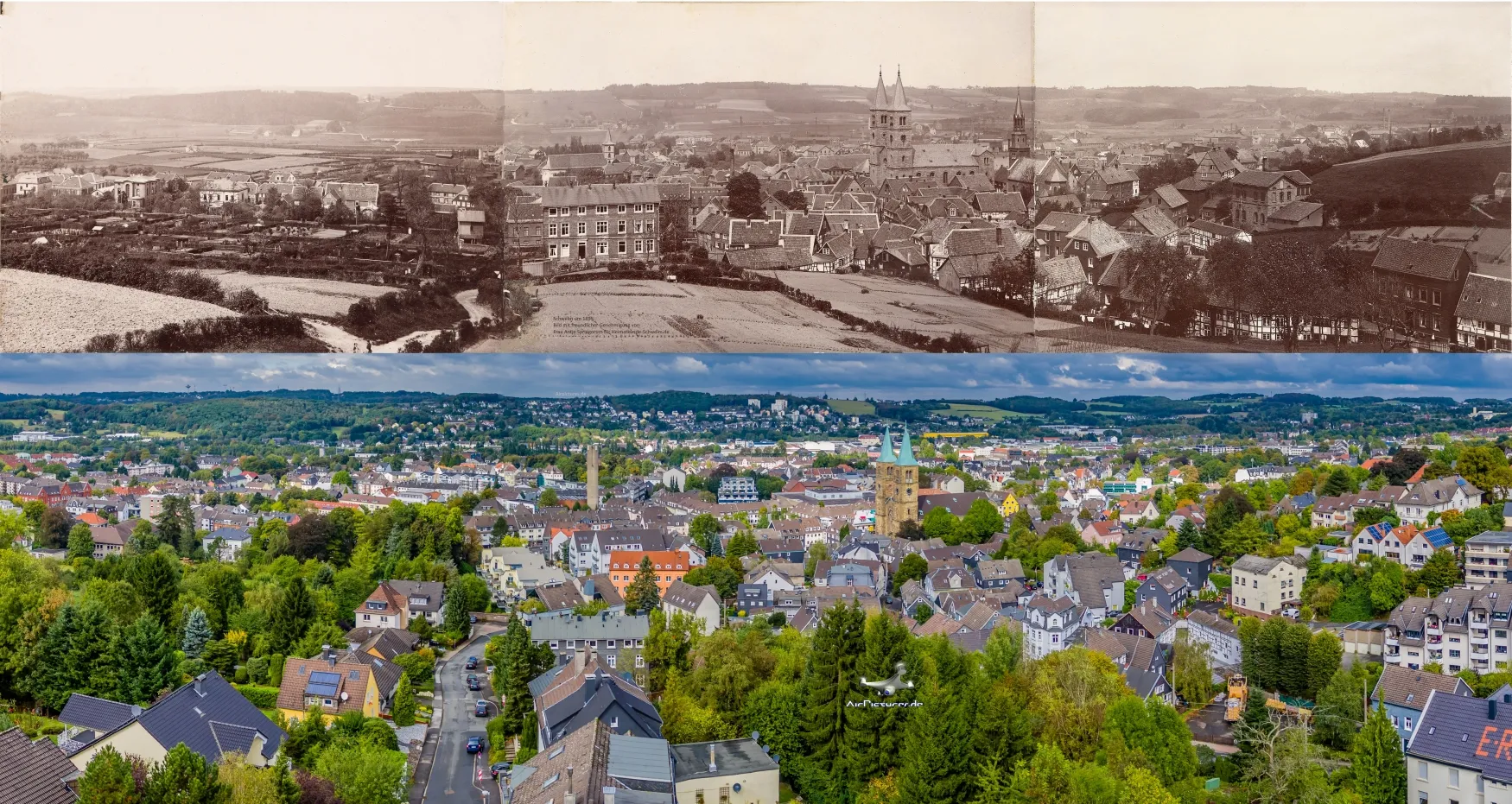 Photo showing: Schwelm 1895 versus 2016, Blick von Ehrenbergerstr. in die Stadt