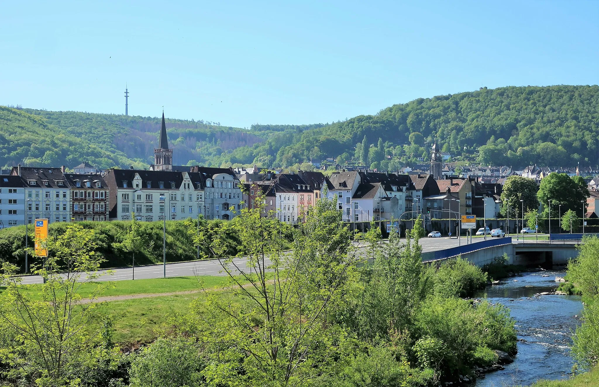 Photo showing: Blick über die Ennepe auf den Hagener Stadtteil Wehringhausen.