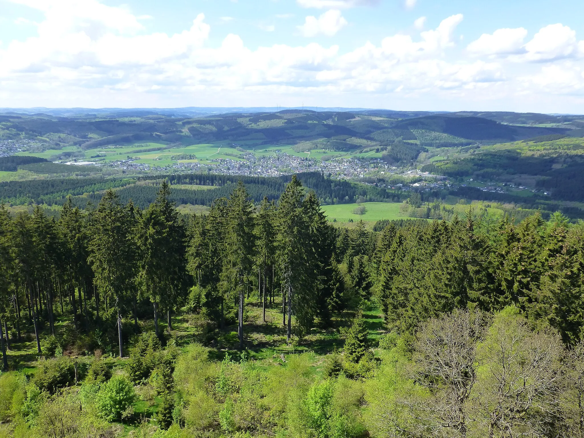 Photo showing: Kindelsbergturm; Blick von der Plattform nach Nordwesten über Littfeld zum Engelsberg