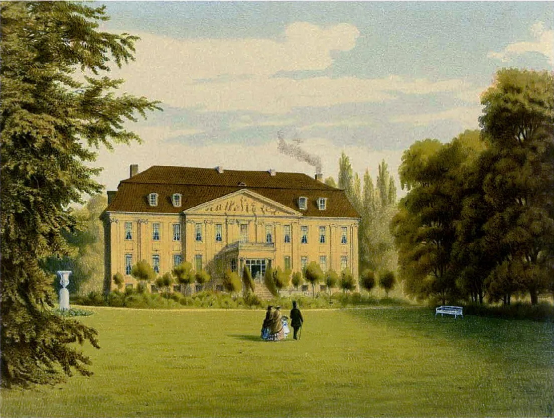 Photo showing: Schloss Friedrichsfelde, Lithografie aus dem 19. Jahrhundert