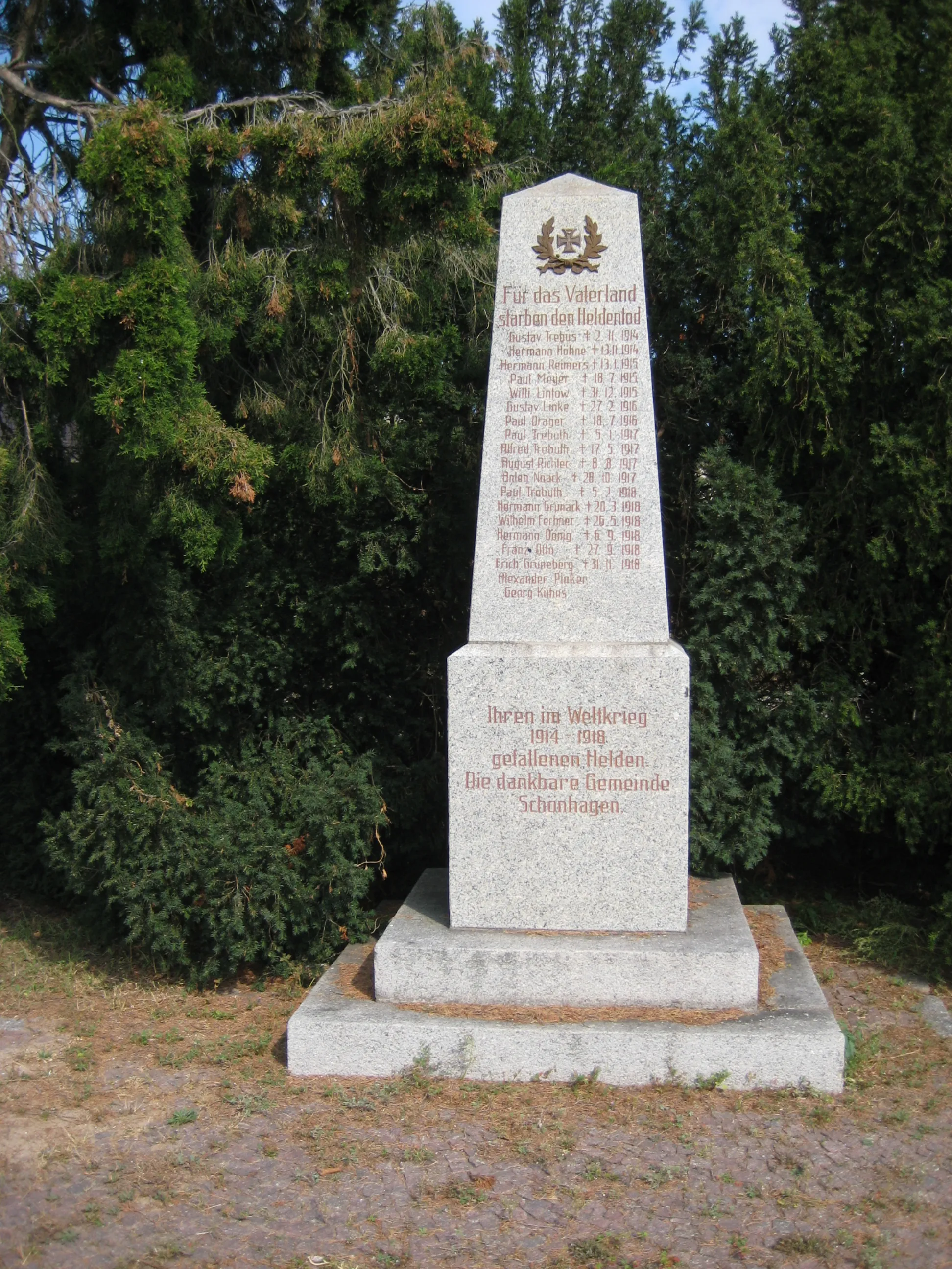 Photo showing: Denkmal 1.Weltkrieg Schönhagen