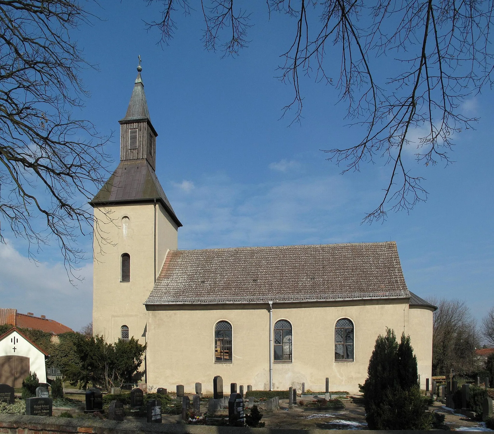 Photo showing: Listed village church in Fresdorf, built in 1755. Fresdorf is a part of Michendorf in the district Potsdam-Mittelmark, state Brandenburg, Germany.