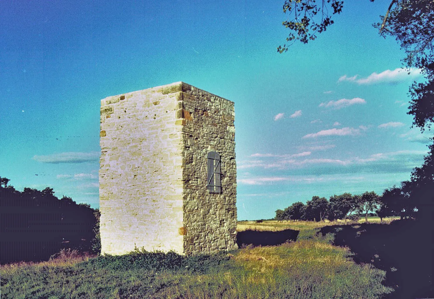 Photo showing: Die Bienstädter Warte ist ein mittelalterlicher Wachturm (Warte)  auf dem Kamm der Fahner Höhe. Eigene Fotografie vom September 1999.