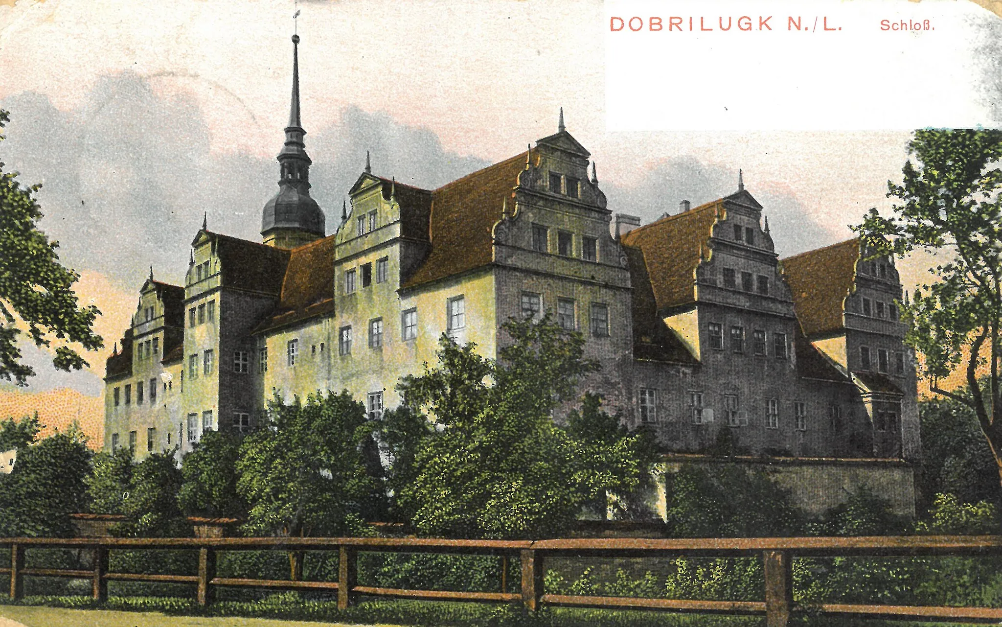 Photo showing: 1904 Schloss Dobrilugk Ansichtskarte Vorderseite