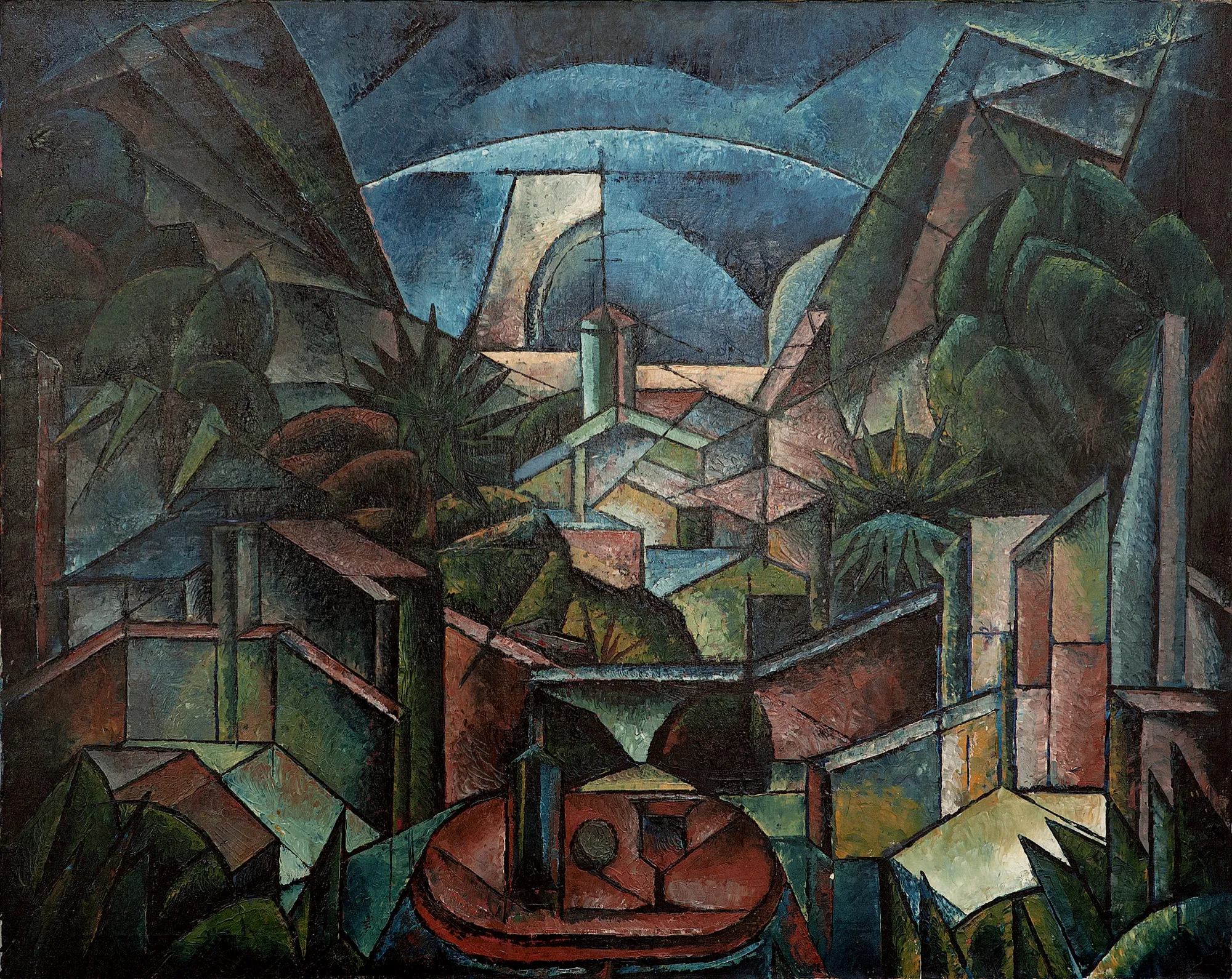 Photo showing: Fritz Stuckenberg: “Kubofuturistische Landschaft”. Öl auf Leinwand. (Um 1920). Ca. 121 x 150 cm.