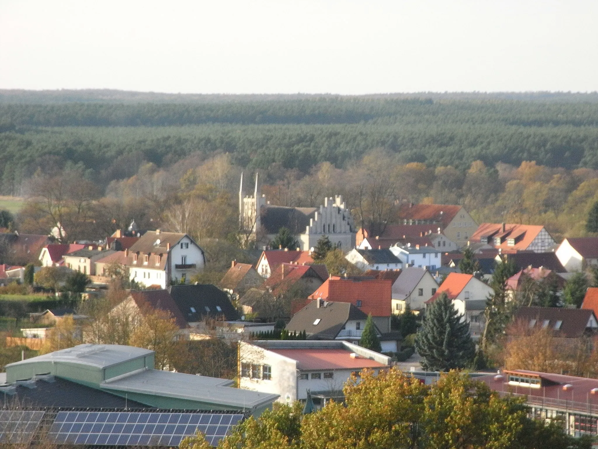 Photo showing: View from Biorama to town center with church of Joachimsthal, Barnim dirstict, Brandenburg state, Germany