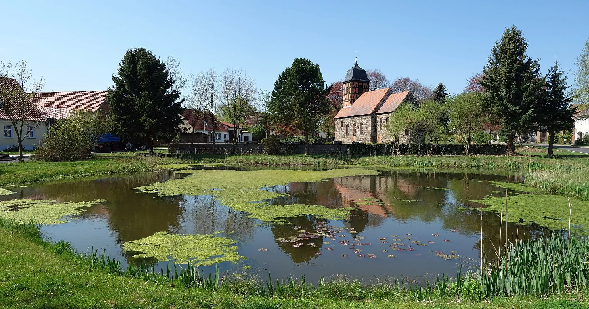 Photo showing: Village pond II in Grabow , Mühlenfließ municipality, Potsdam-Mittelmark district, Brandenburg state, Germany