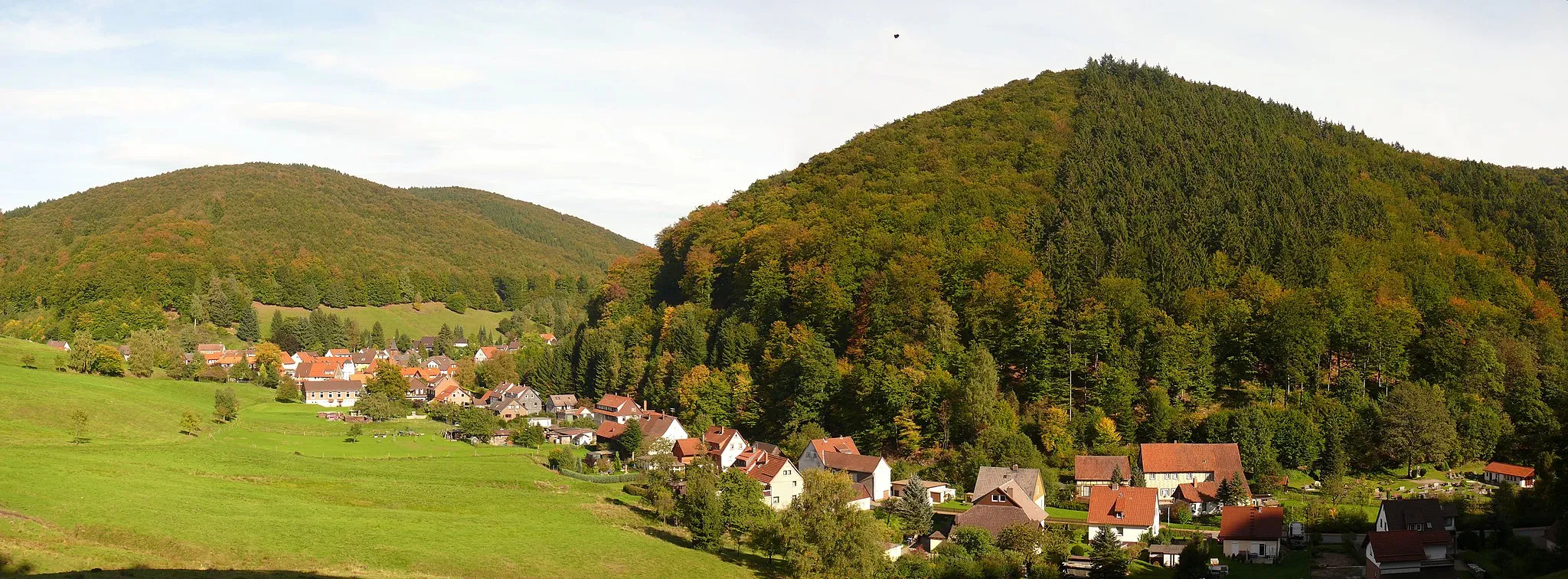 Photo showing: West-Panorama von Lonau, einem Ortsteil von Herzberg am Harz