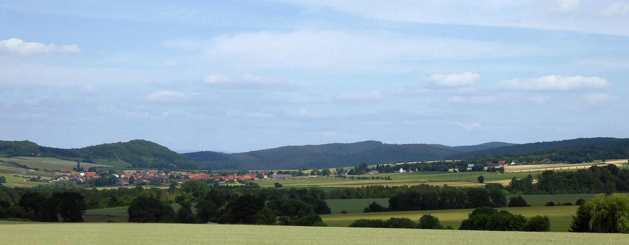 Photo showing: Blick von Westen von Sievershausen auf Hilwartshausen, Stadt Dassel, Niedersachsen.