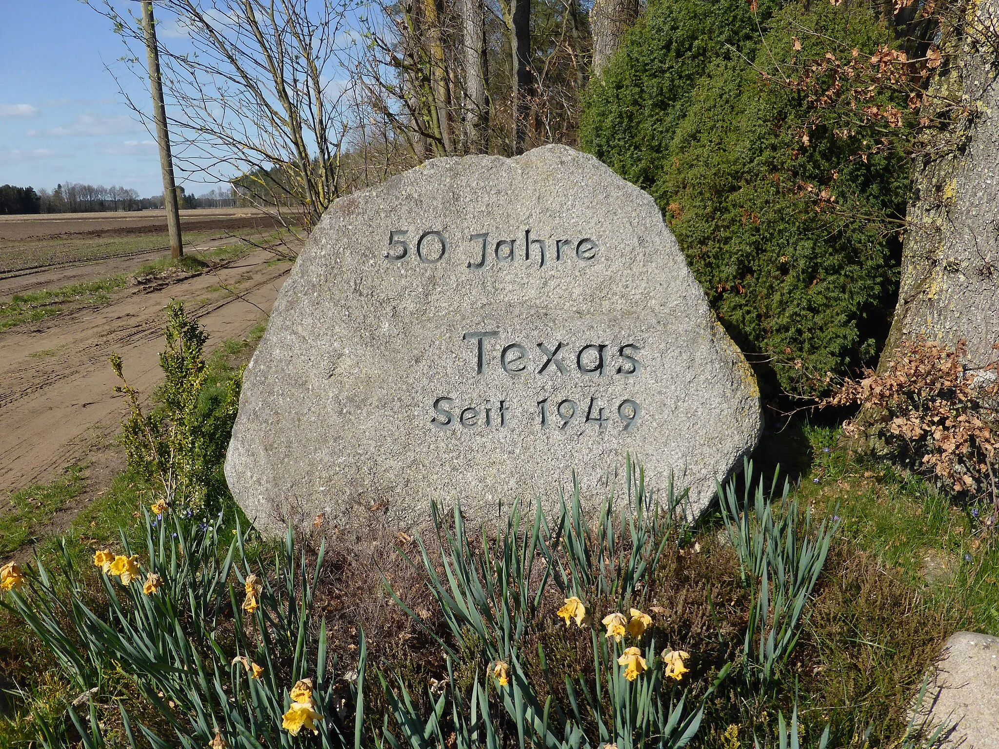 Photo showing: Gedenkstein an die Ortsgründung von Texas.