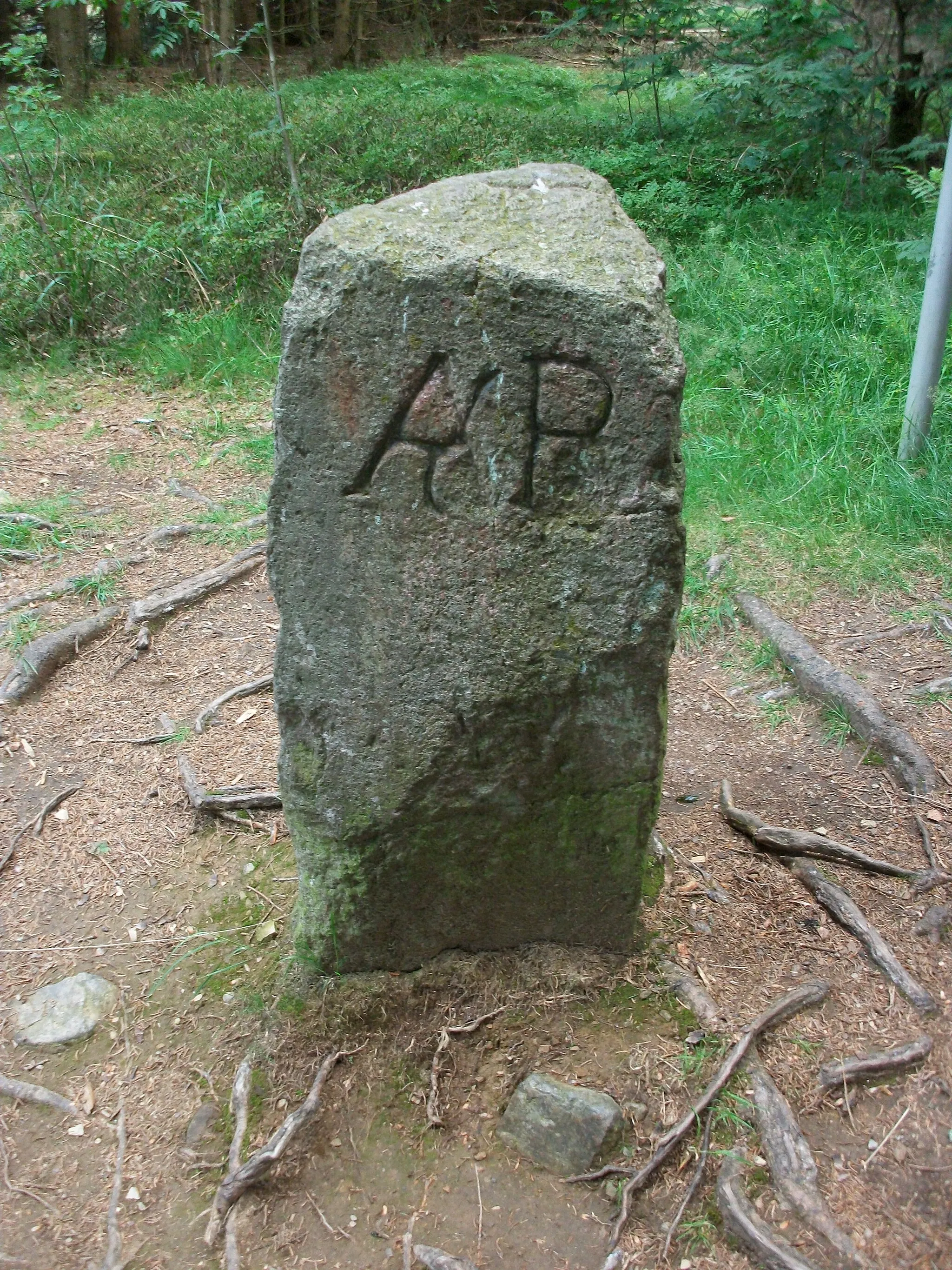 Photo showing: Drei-Länder-Stein, sachsen-anhaltinische Seite (Benneckenstein) , ehemals zum Schwarzburger Amt Benneckenstein, später zum Königreich Preußgen gehörig