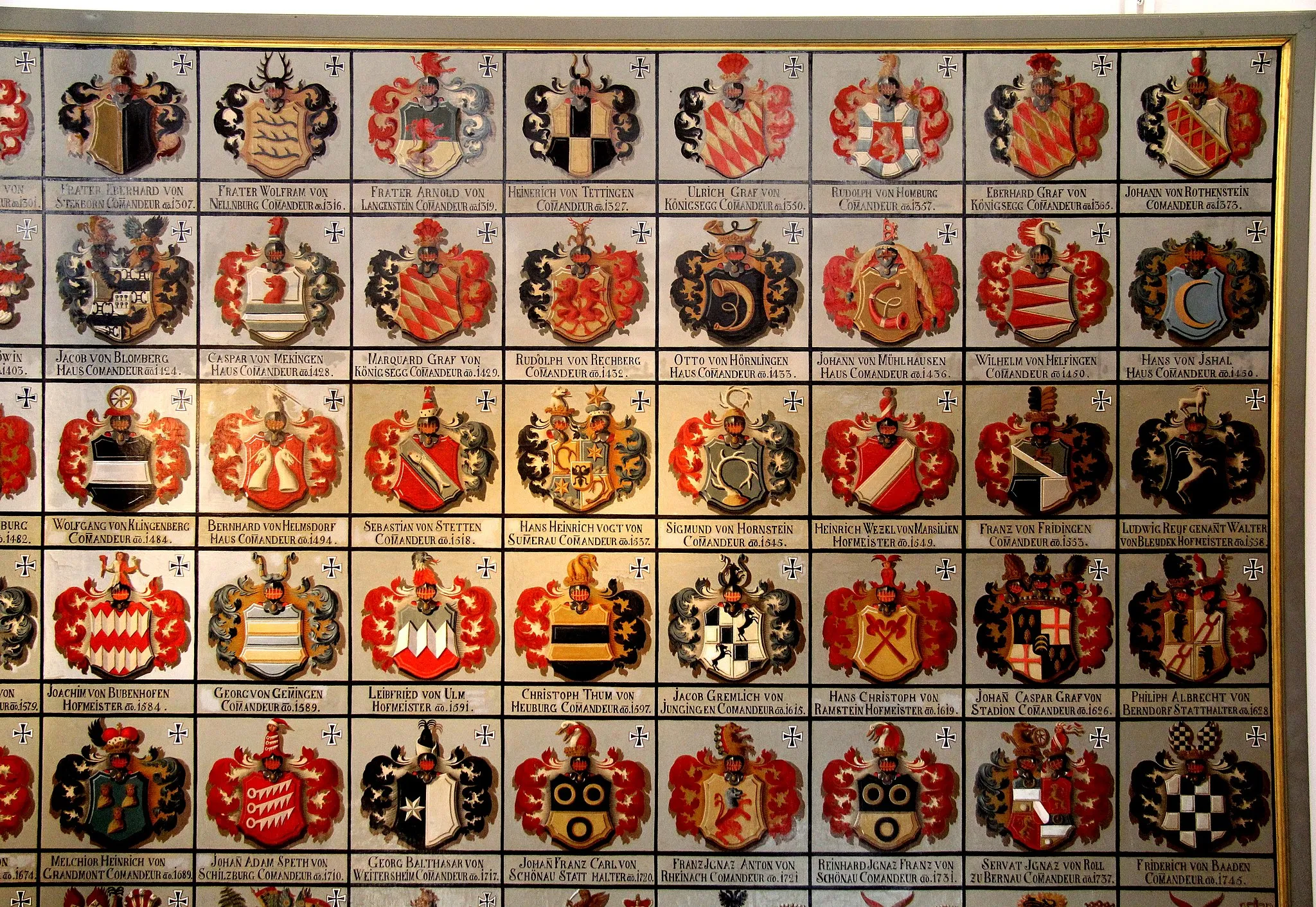 Photo showing: Table of coats of arms in the staircase of Mainau Manor on en:Mainau Island in the en:Lake Constance, Germany