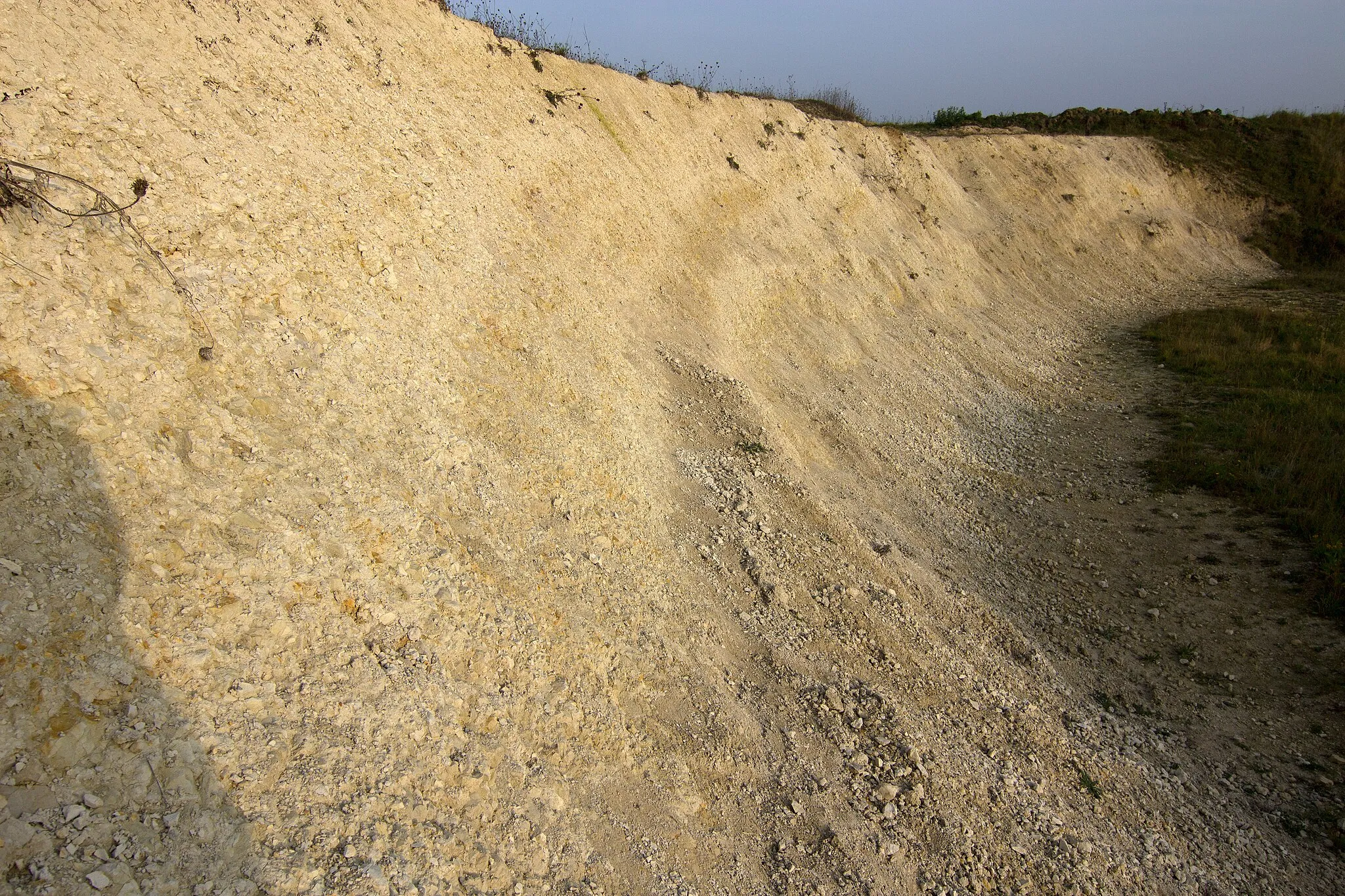 Photo showing: Upper Cretaceous rocks near Meerdorf east of Peine (Lower Saxony, Germany). The white chalk contains belemnites.