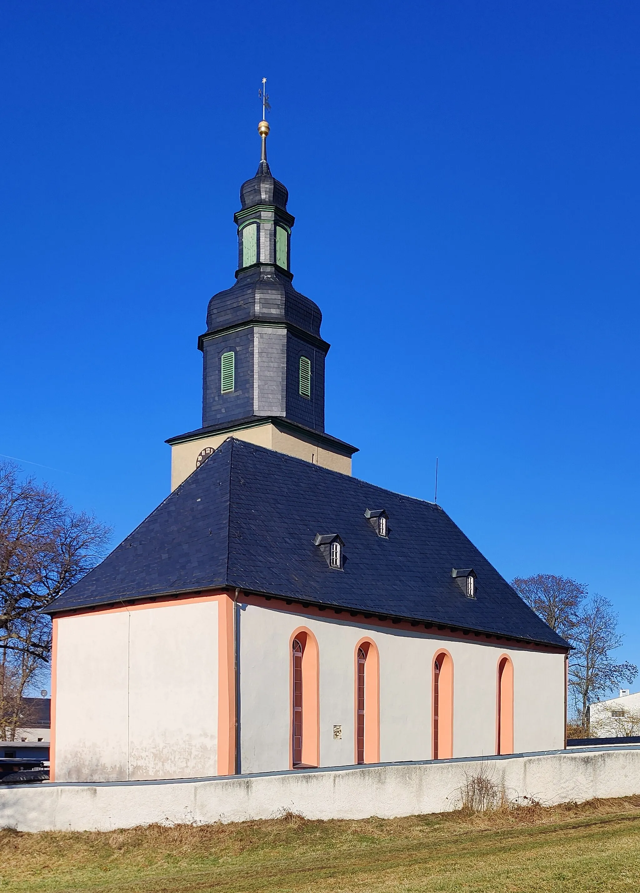 Photo showing: Evangelisch-lutherische Kirche Ebersgrün, Gemeinde Pausa-Mühltroff, Vogtlandkreis, Sachsen, Deutschland