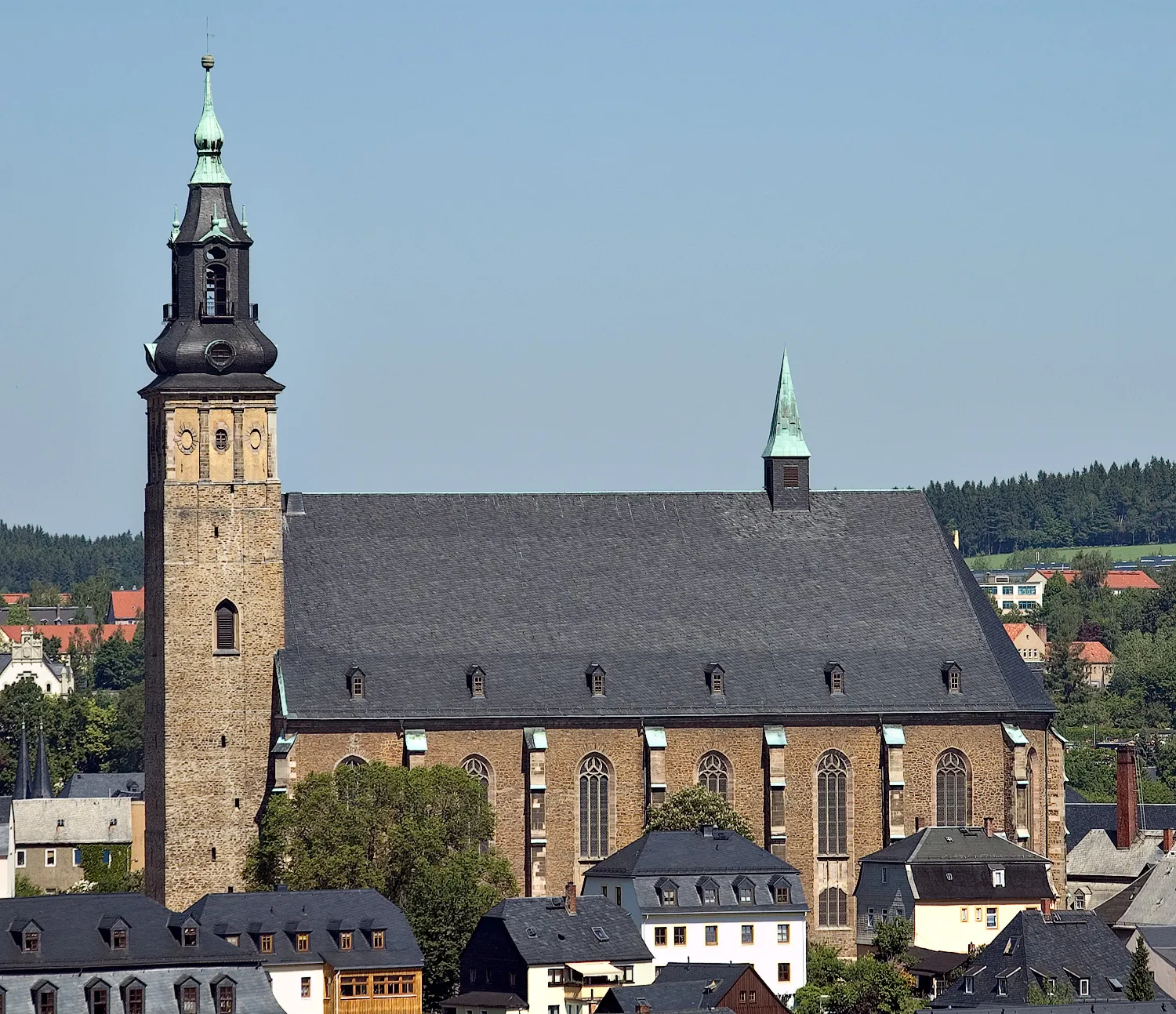 Photo showing: This image shows the church "St. Wolfgangskirche" in Schneeberg (Saxony, Germany).