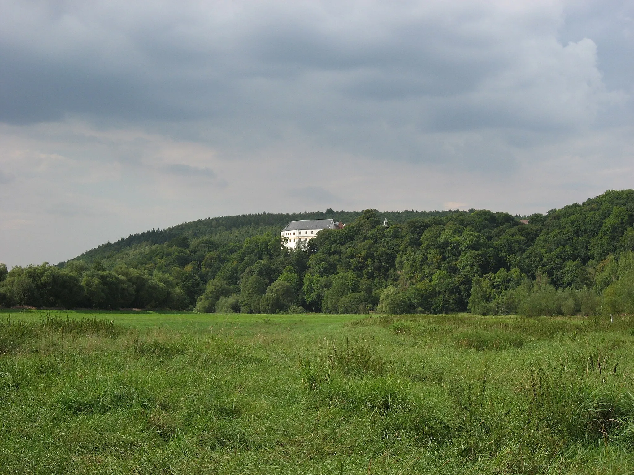 Photo showing: Treppenhauer mountain in the background. Sachsenburg castle Zschopau valley.