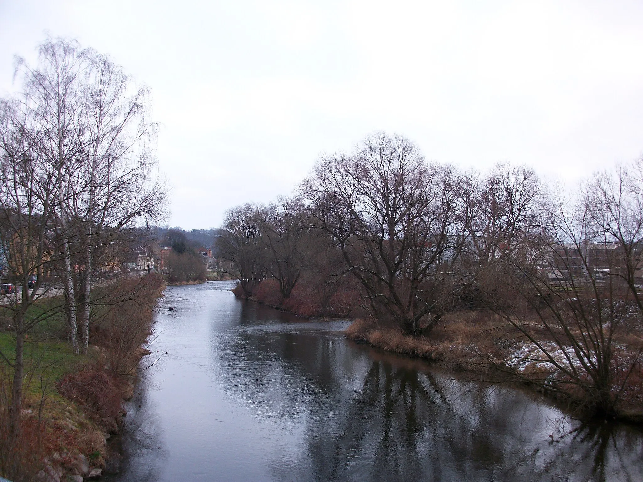 Photo showing: Zwickauer Mulde mit Rödelbachmündung