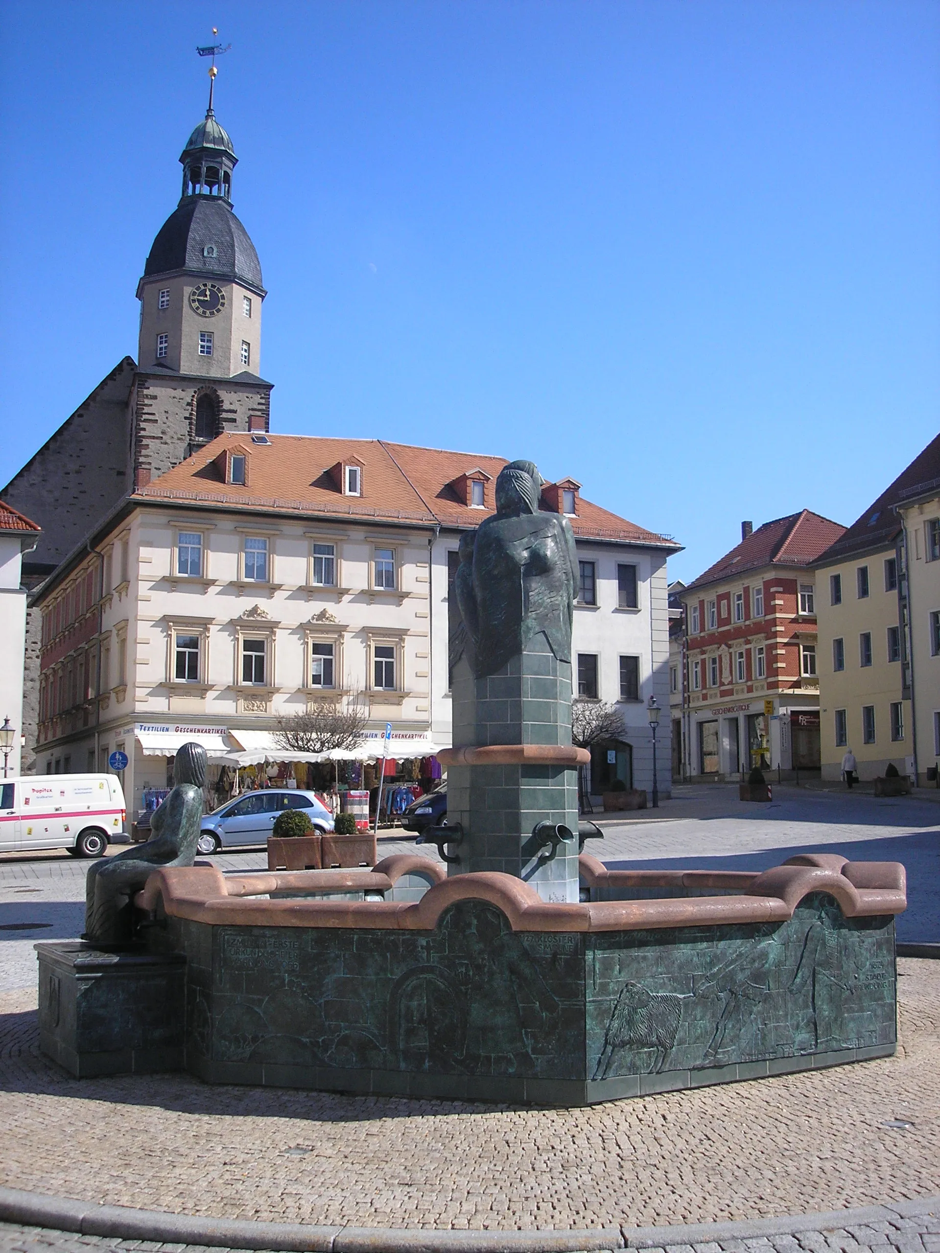 Photo showing: Der Marktbrunnen in Schmölln (Thüringen).