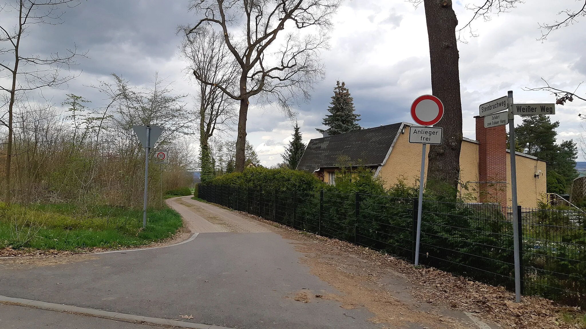 Photo showing: Blick vom Weißen Weg in den Steinbruchweg, Chemnitz-Euba.