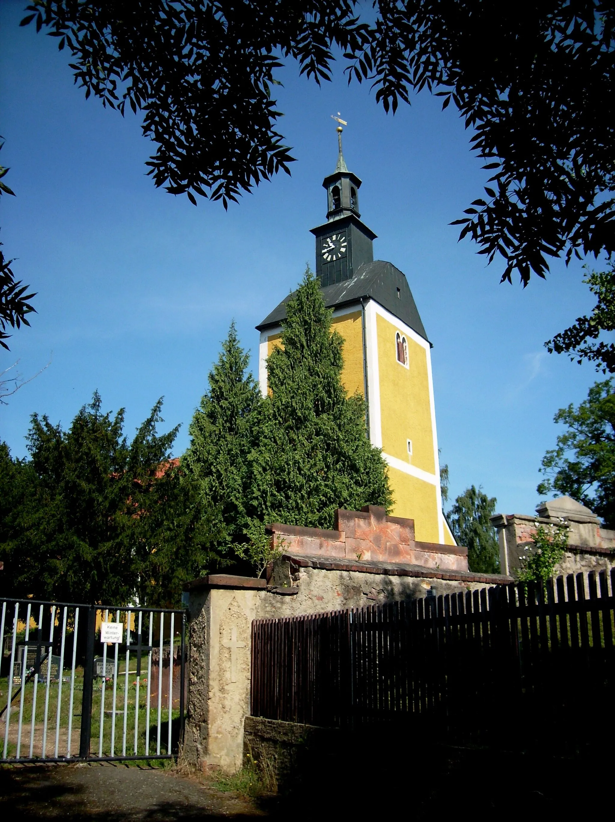 Photo showing: Steeple of Tautenhain church in Eulatal (Frohburg, Leipzig district, Saxony)