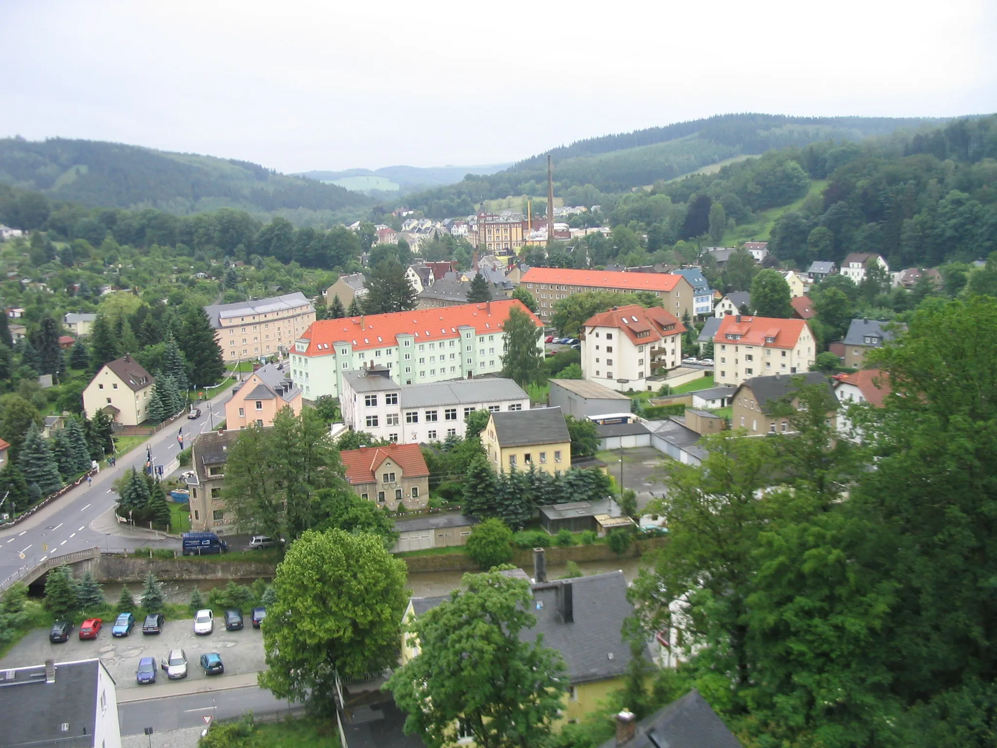 Photo showing: Blick auf Einsiedel vom Turm der Schule