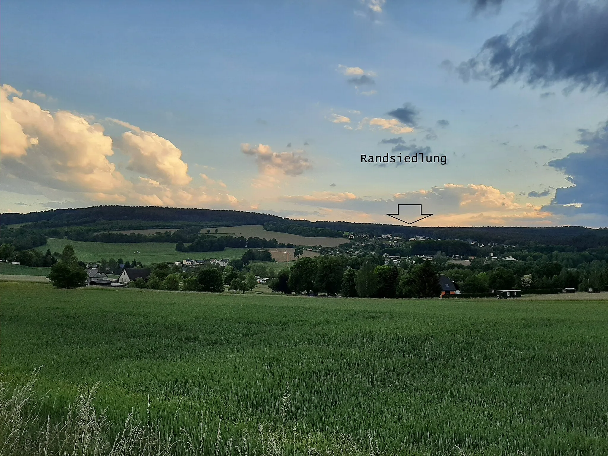 Photo showing: Blick auf die Randsiedlung in Rodewisch. Im Vordergrund Teile der Zeidelweide