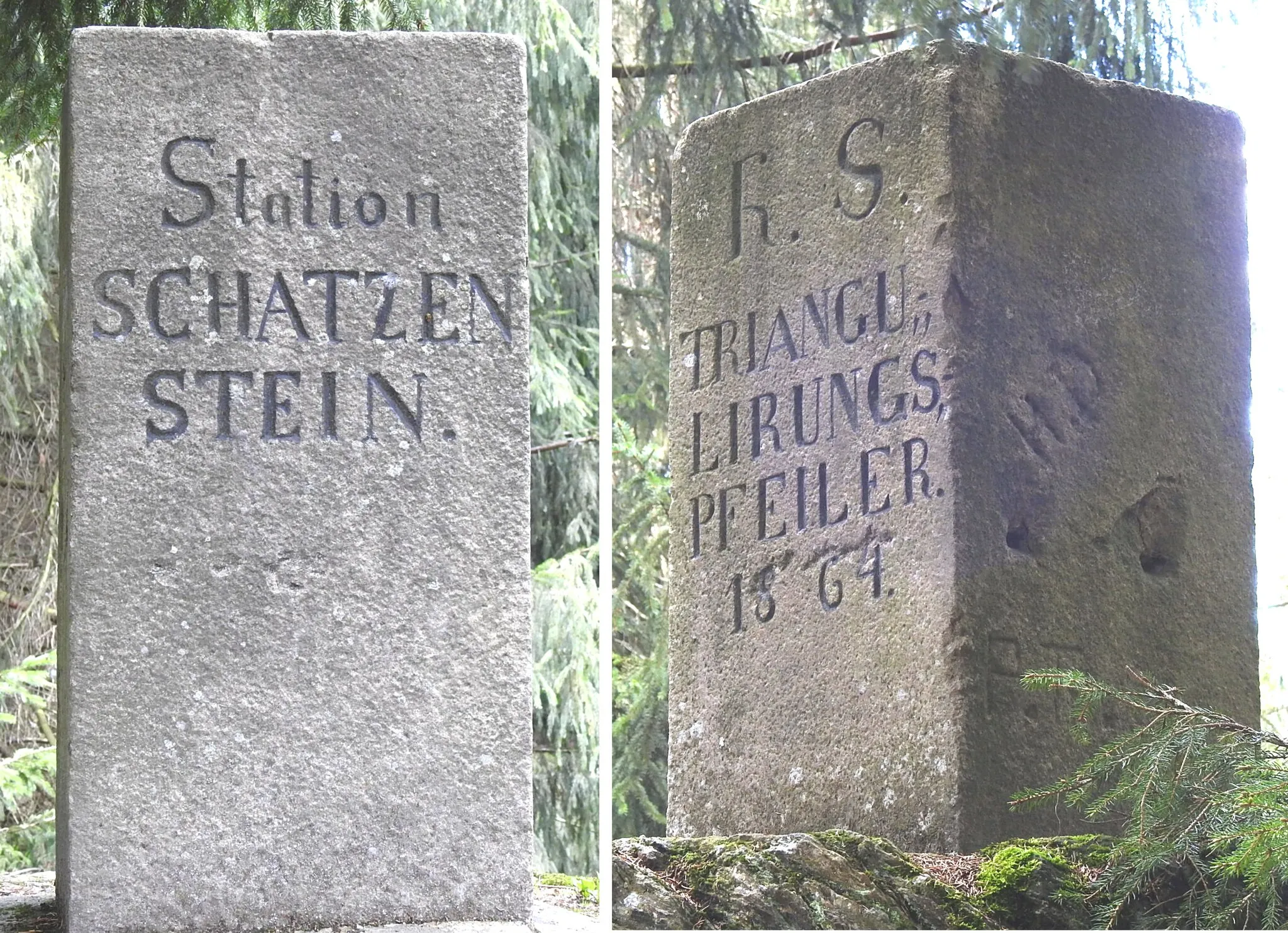 Photo showing: Triangulationssäule 133 auf dem Schatzenstein