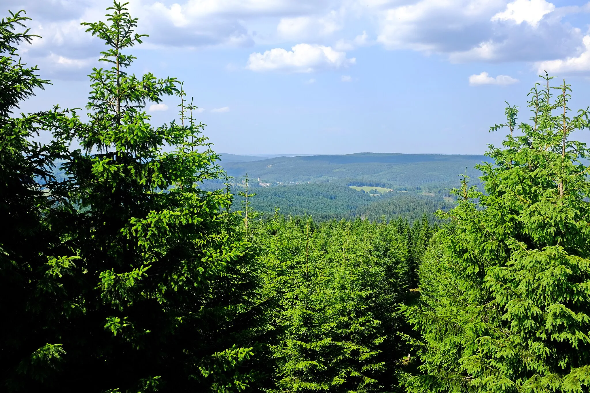 Photo showing: Zaječí posed, vyhlídkové místo pod vrcholem Zaječího vrchu (1009 m), Krušné hory, okres Karlovy Vary