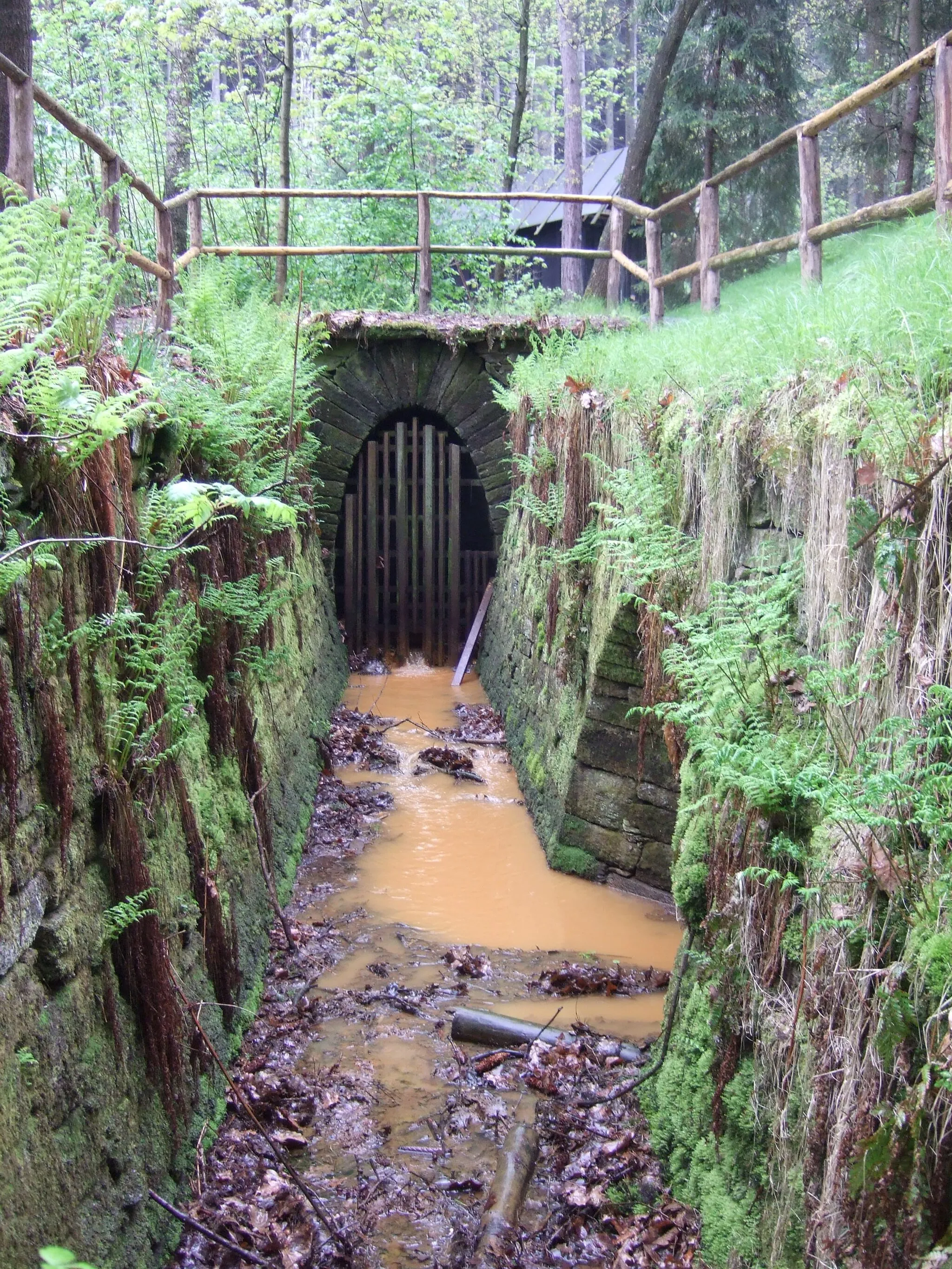 Photo showing: Barred Oricife of the drain of the Thelersberger Stolln (Thelersberg Adit)