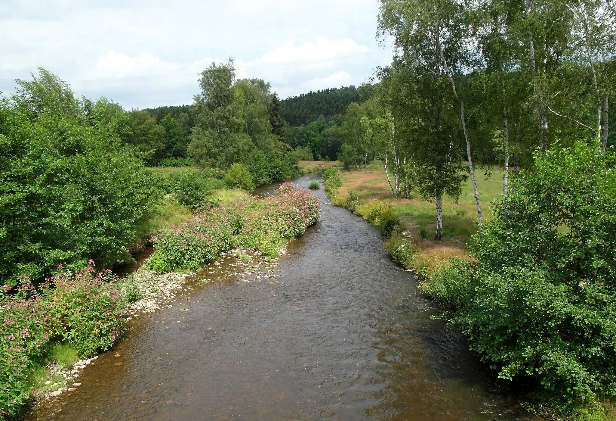 Photo showing: 28.07.2017   09633  Conradsdorf (Halsbrücke): Blick von der Fuchsmühlenbrücke flußabwärts auf die Freiberger Mulde (GMP: 50.9937826,13.374933).  [SAM1172.JPG]20170728400DR.JPG(c)Blobelt